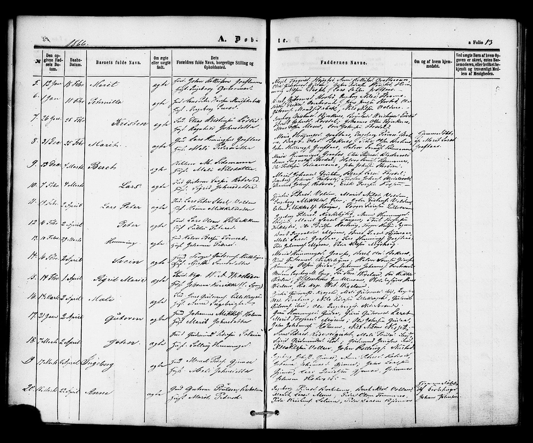Ministerialprotokoller, klokkerbøker og fødselsregistre - Nord-Trøndelag, SAT/A-1458/706/L0041: Parish register (official) no. 706A02, 1862-1877, p. 13