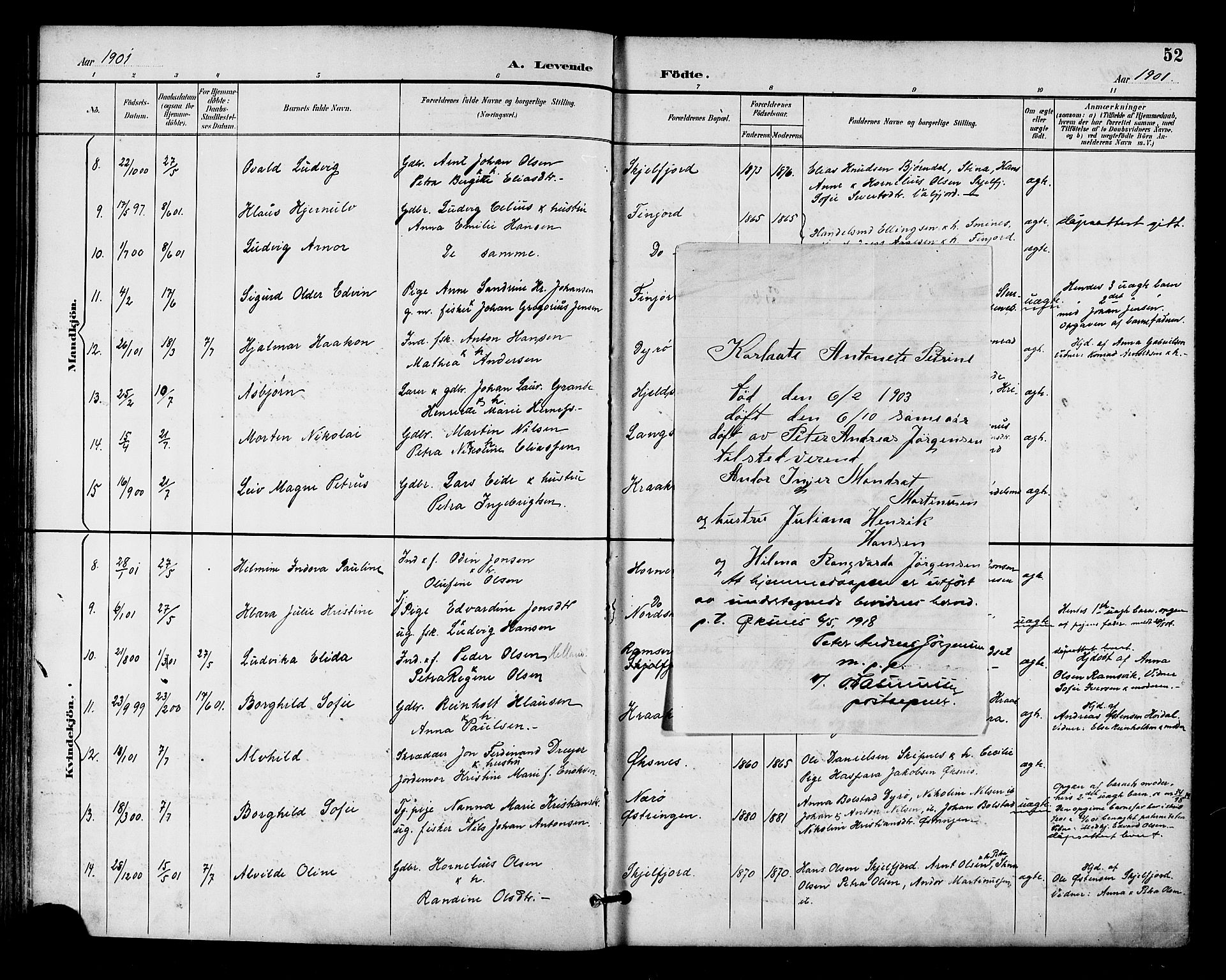 Ministerialprotokoller, klokkerbøker og fødselsregistre - Nordland, SAT/A-1459/893/L1338: Parish register (official) no. 893A10, 1894-1903, p. 52