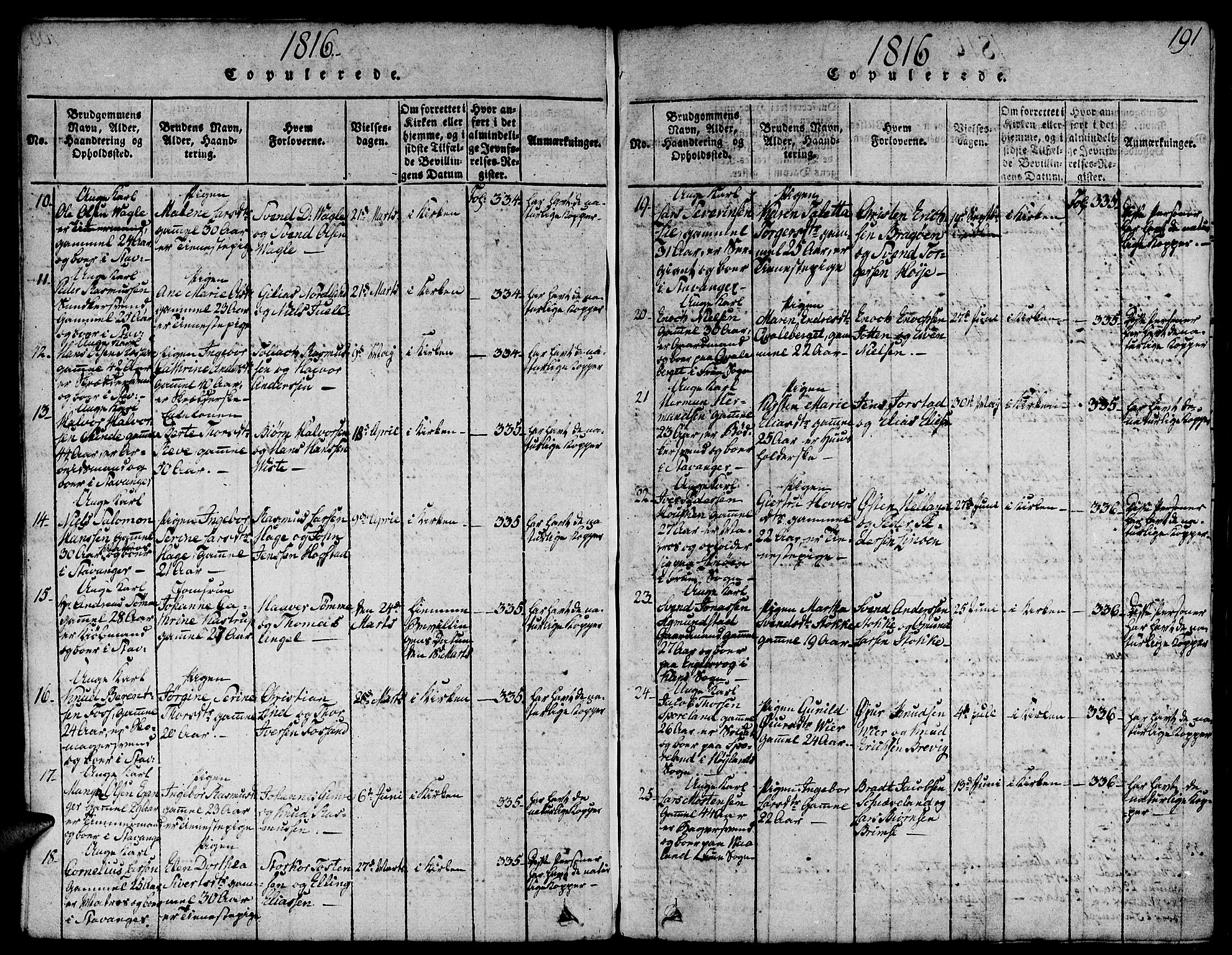 Domkirken sokneprestkontor, SAST/A-101812/001/30/30BA/L0008: Parish register (official) no. A 8, 1816-1821, p. 191