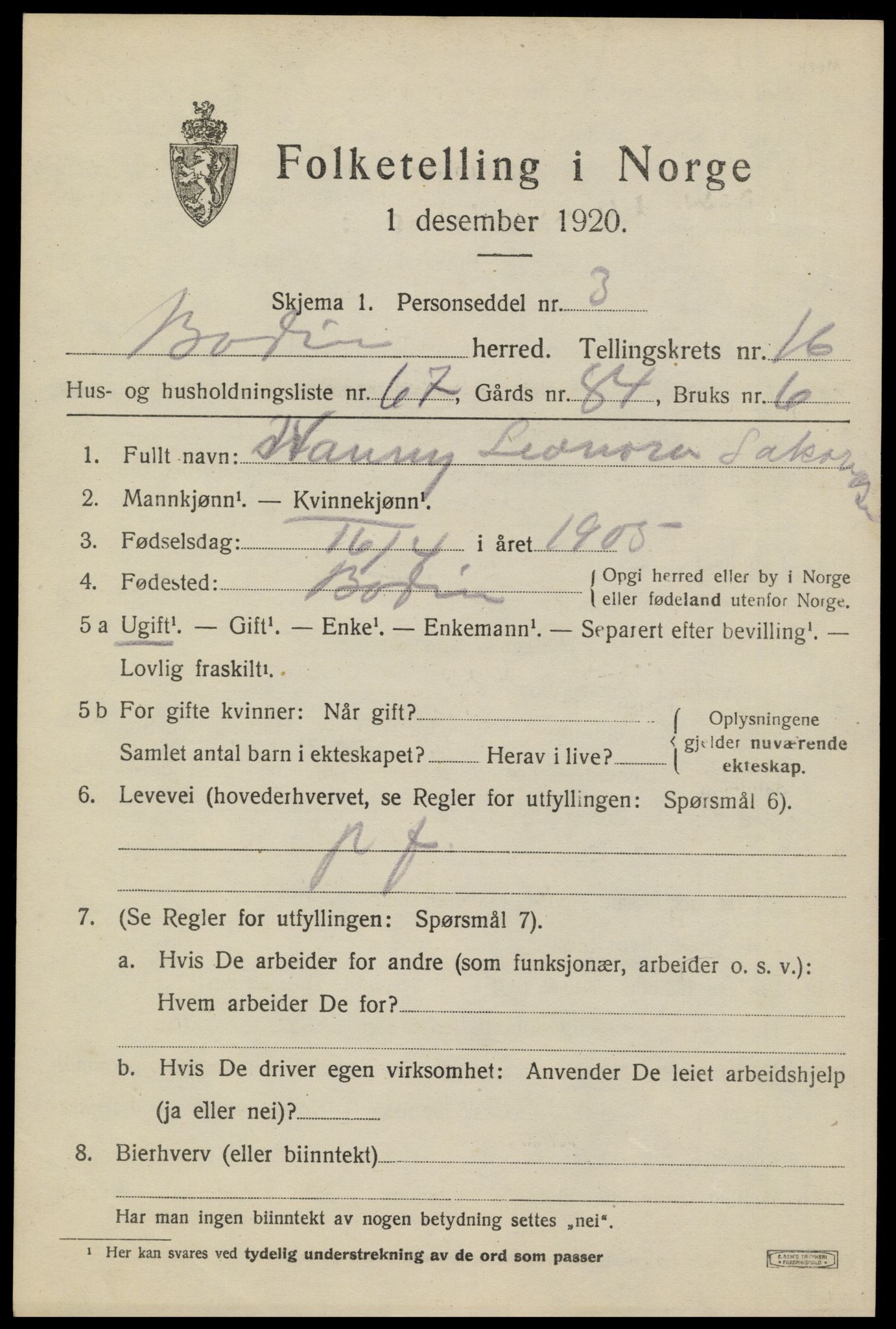 SAT, 1920 census for Bodin, 1920, p. 12272