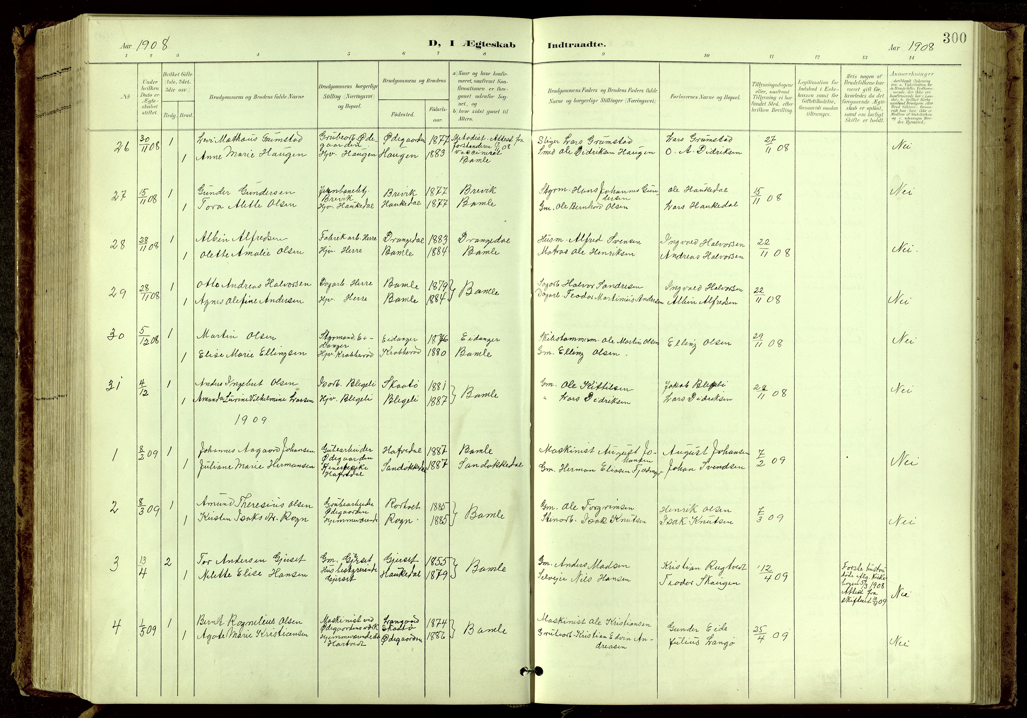 Bamble kirkebøker, AV/SAKO-A-253/G/Ga/L0010: Parish register (copy) no. I 10, 1901-1919, p. 300