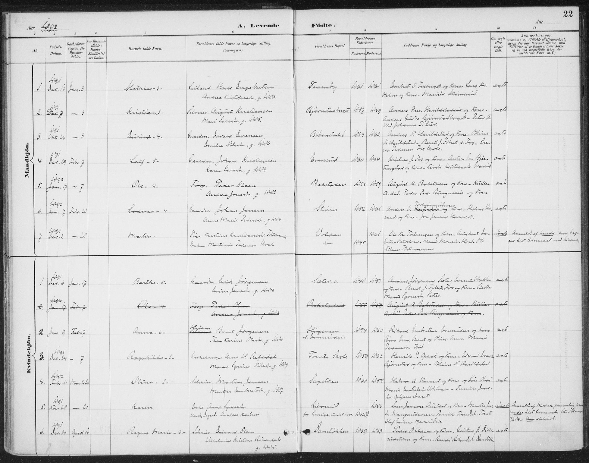 Romedal prestekontor, SAH/PREST-004/K/L0008: Parish register (official) no. 8, 1887-1905, p. 22
