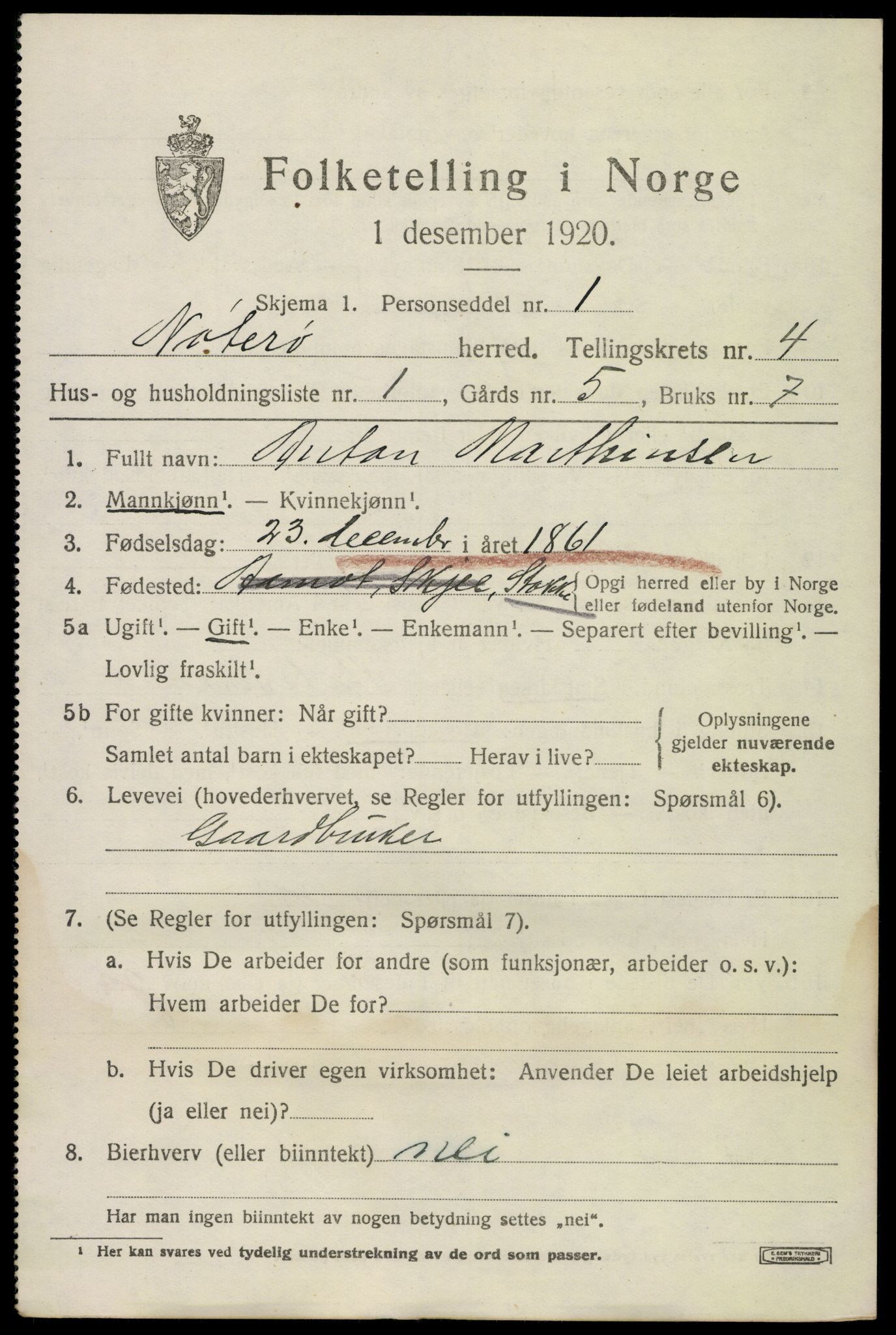 SAKO, 1920 census for Nøtterøy, 1920, p. 6659