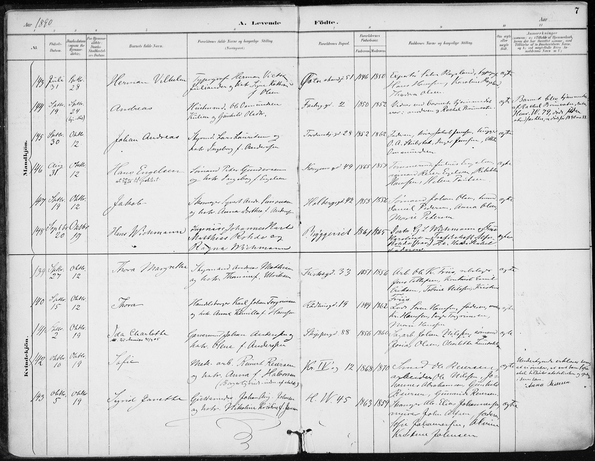 Kristiansand domprosti, AV/SAK-1112-0006/F/Fa/L0019: Parish register (official) no. A 18, 1890-1897, p. 7