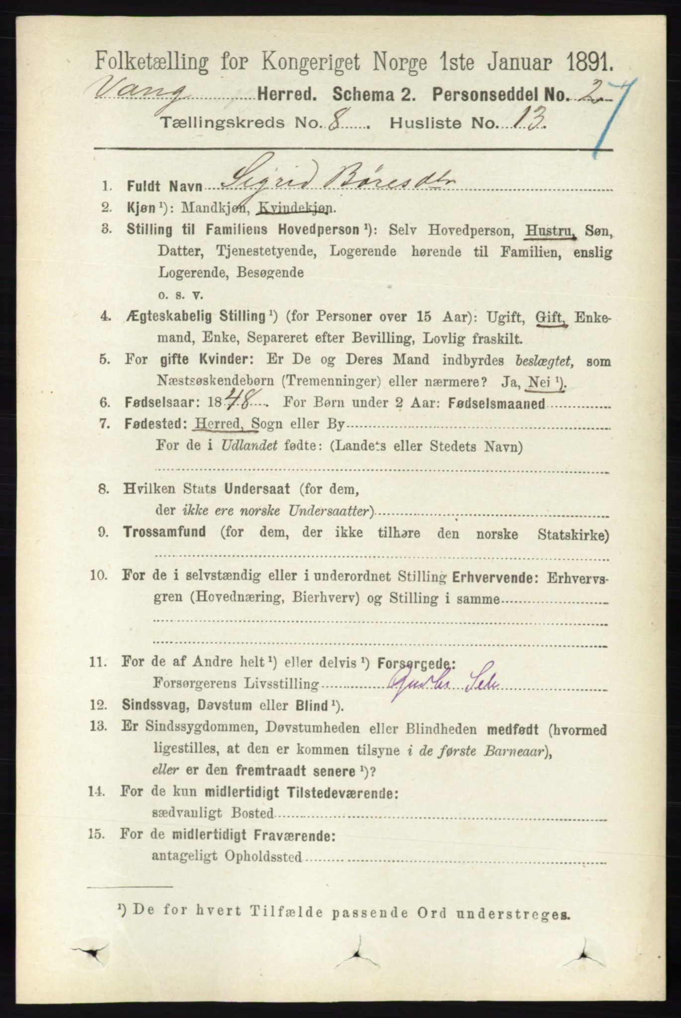 RA, 1891 census for 0414 Vang, 1891, p. 5674