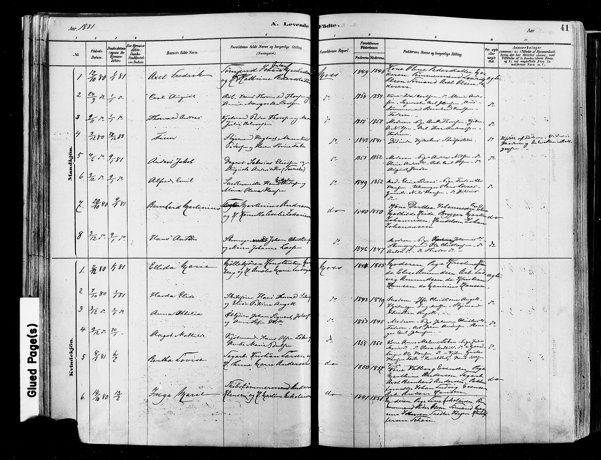 Moss prestekontor Kirkebøker, SAO/A-2003/F/Fb/L0001: Parish register (official) no. II 1, 1878-1886, p. 41