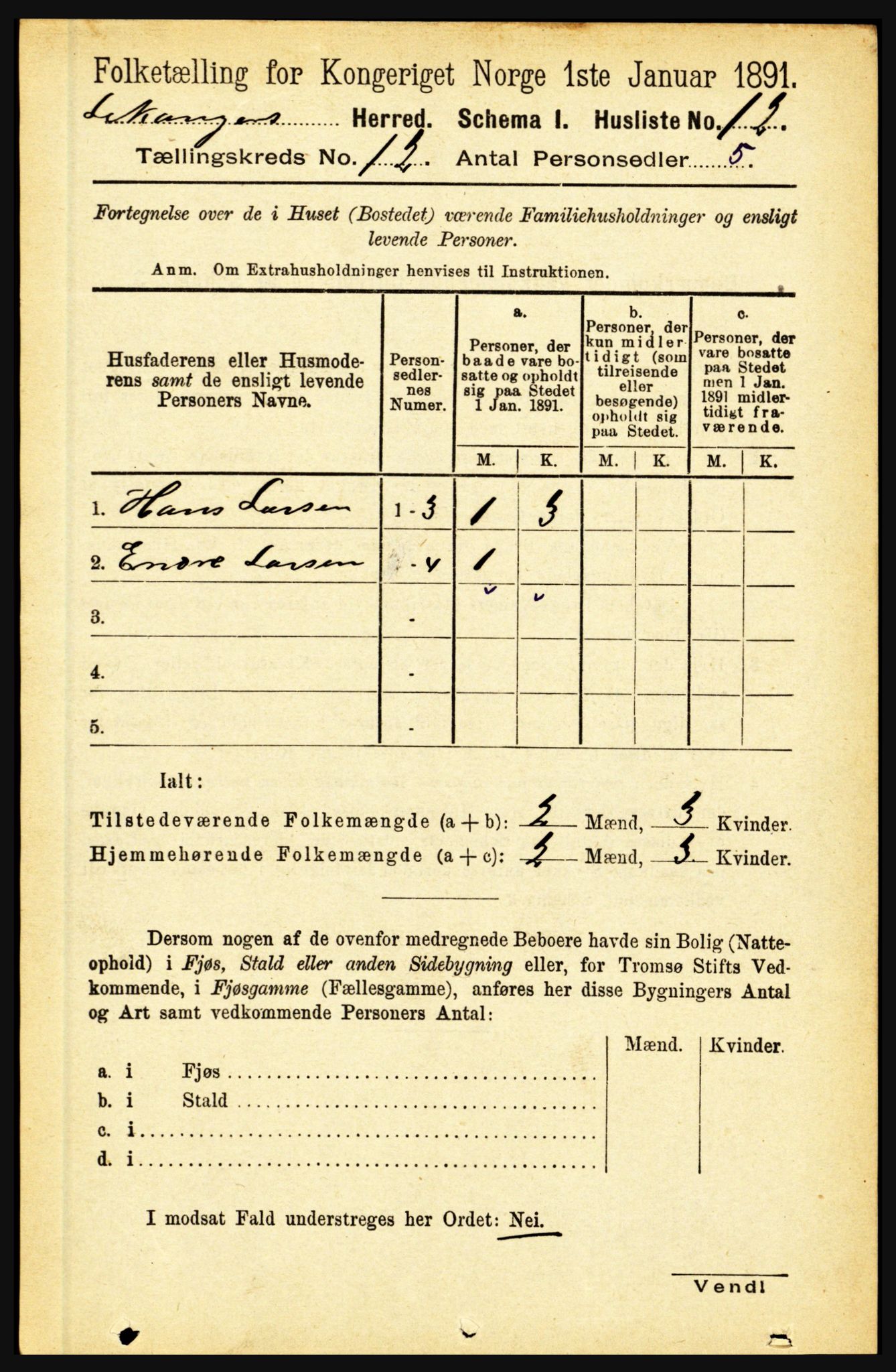 RA, 1891 census for 1419 Leikanger, 1891, p. 2335