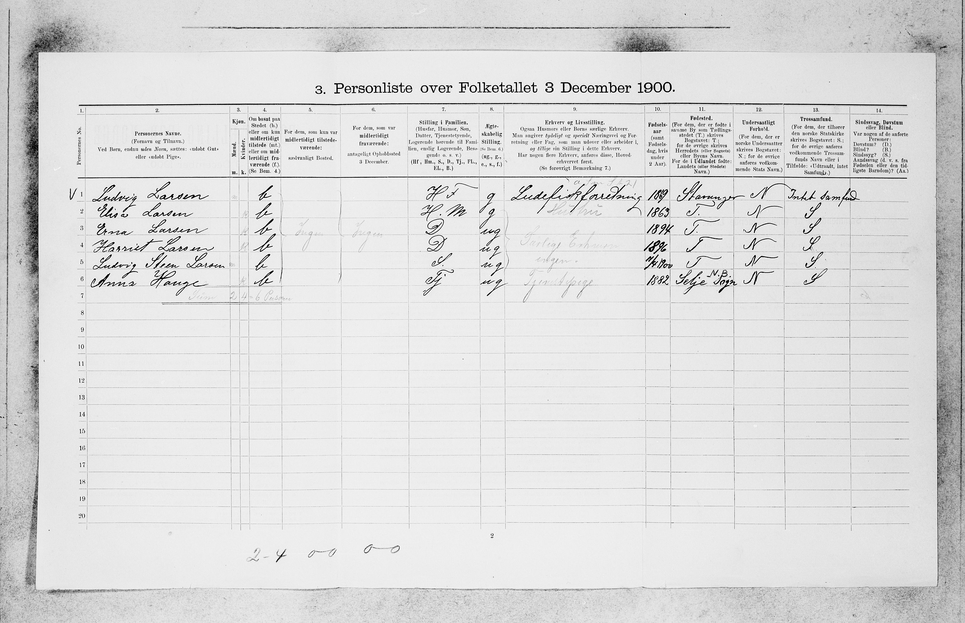 SAB, 1900 census for Bergen, 1900, p. 25944