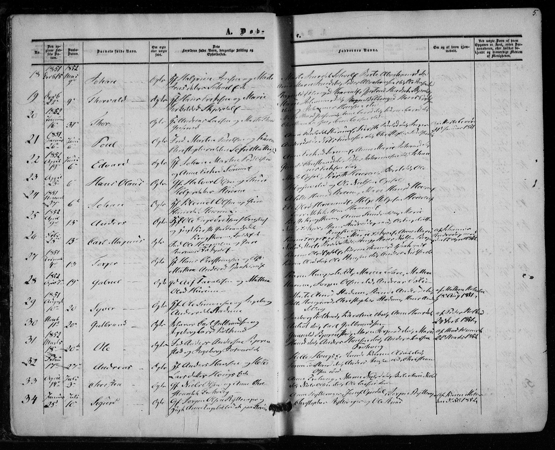 Hole kirkebøker, AV/SAKO-A-228/F/Fa/L0006: Parish register (official) no. I 6, 1852-1872, p. 5