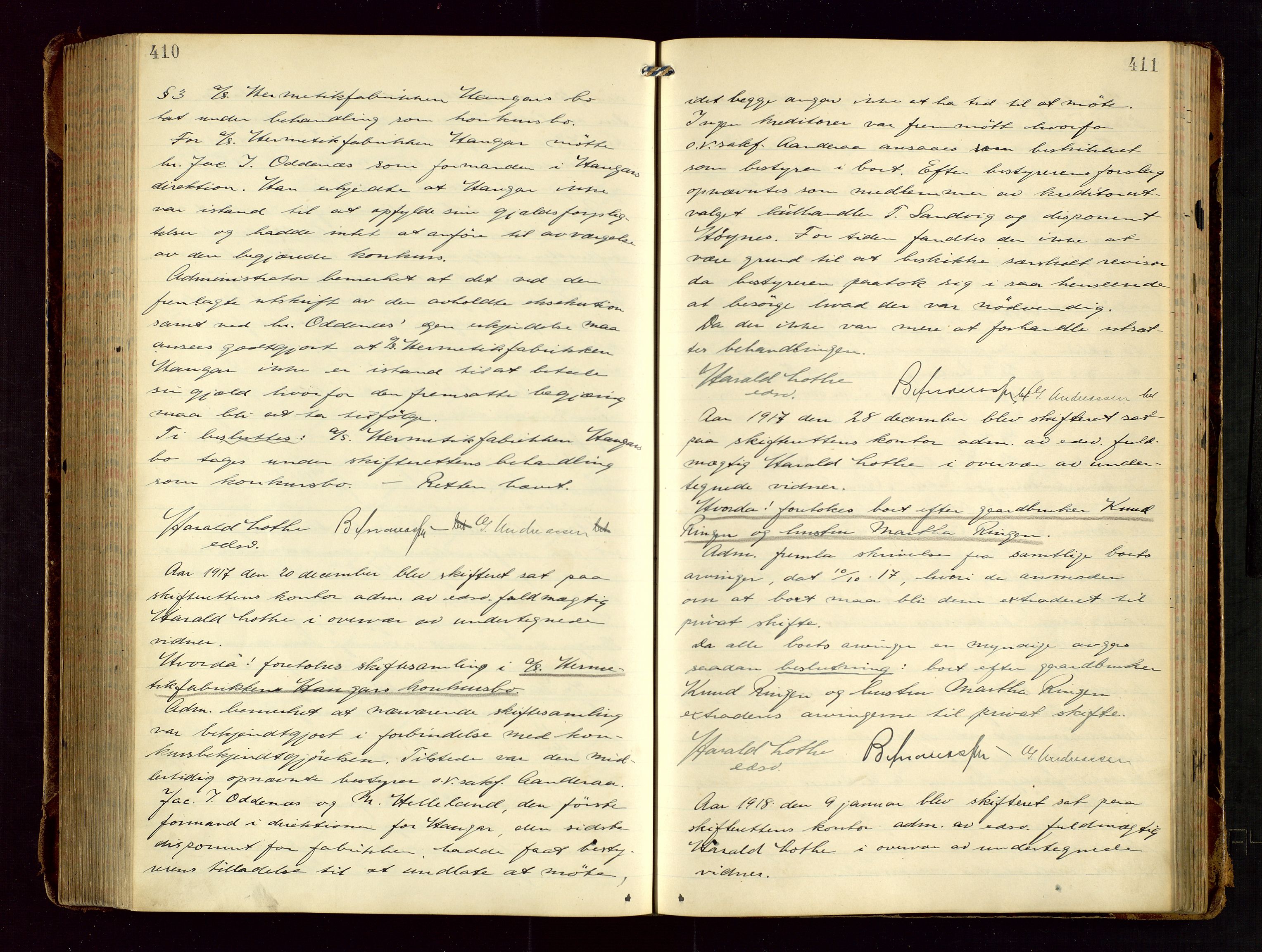 Haugesund tingrett, AV/SAST-A-101415/01/IV/IVC/L0002: Skifteforhandlingsprotokoll, med register, 1912-1921, p. 410-411