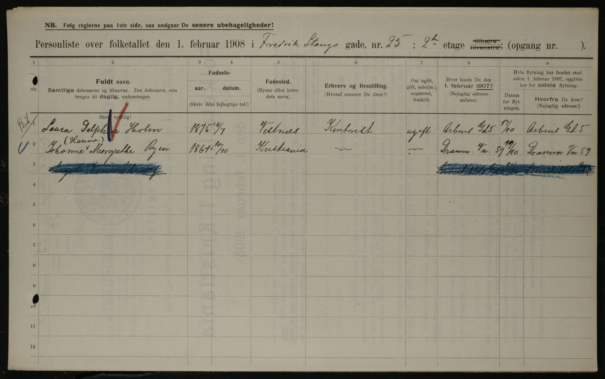 OBA, Municipal Census 1908 for Kristiania, 1908, p. 24081