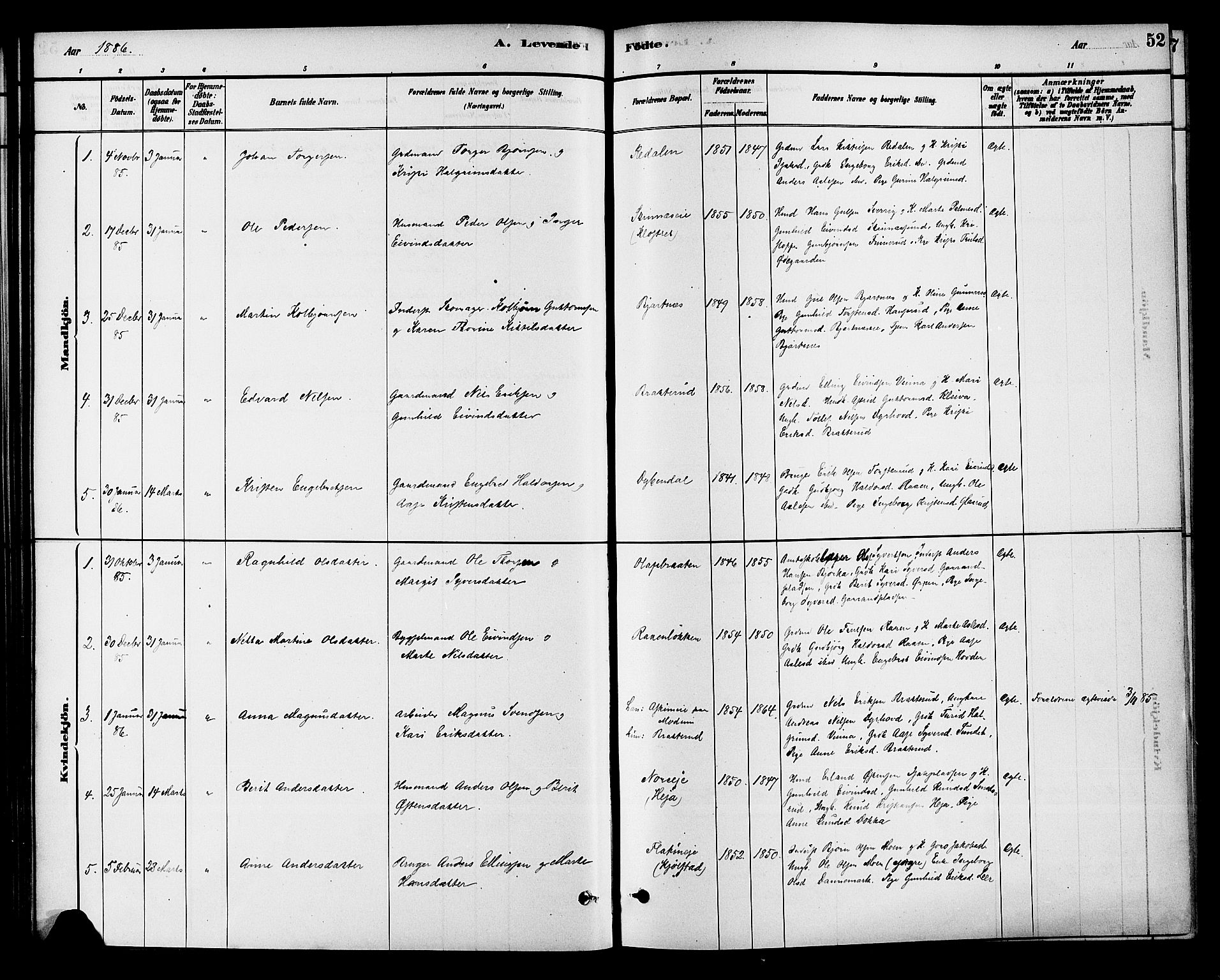 Krødsherad kirkebøker, SAKO/A-19/G/Ga/L0001: Parish register (copy) no. 1, 1879-1893, p. 52