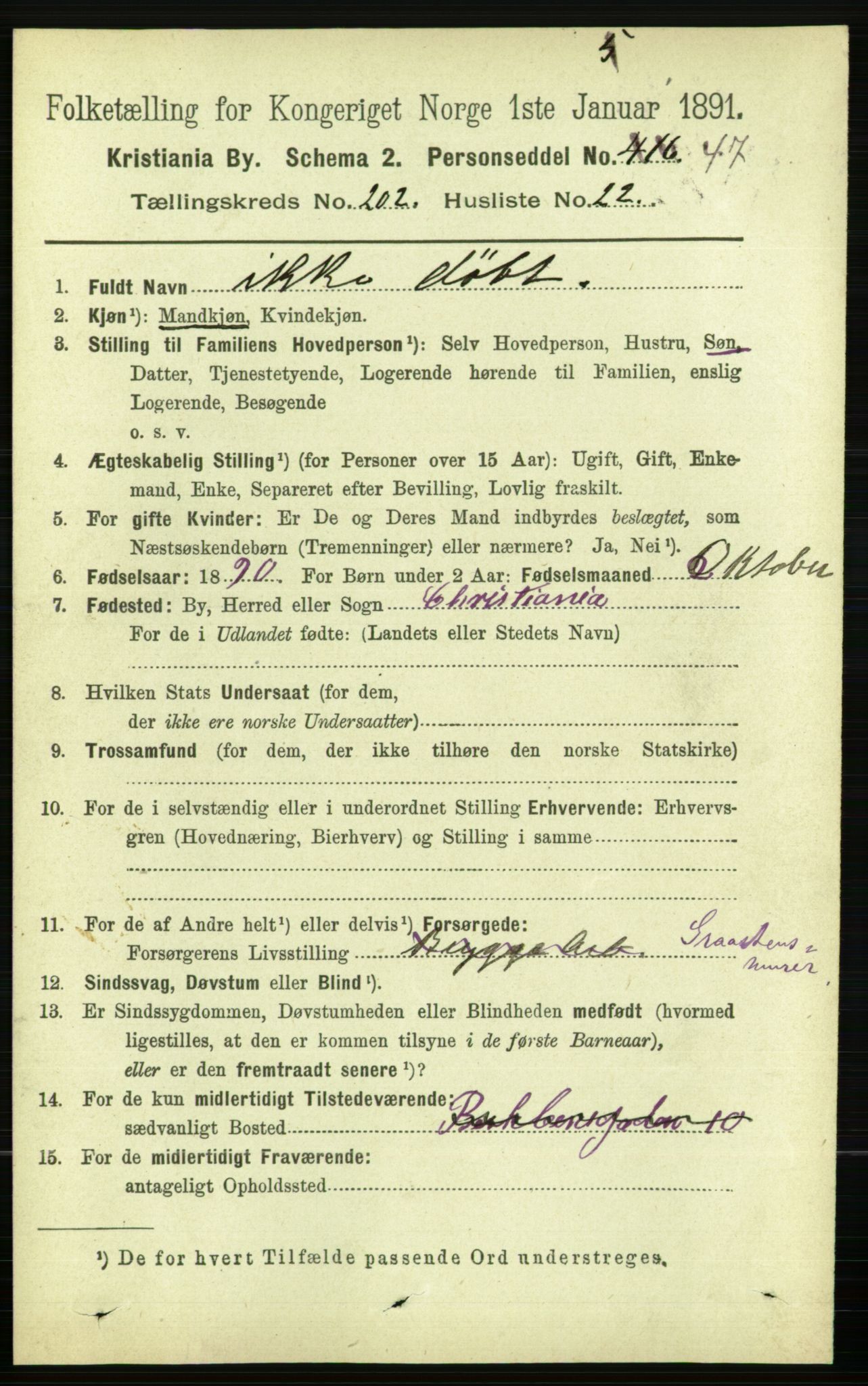 RA, 1891 census for 0301 Kristiania, 1891, p. 121941