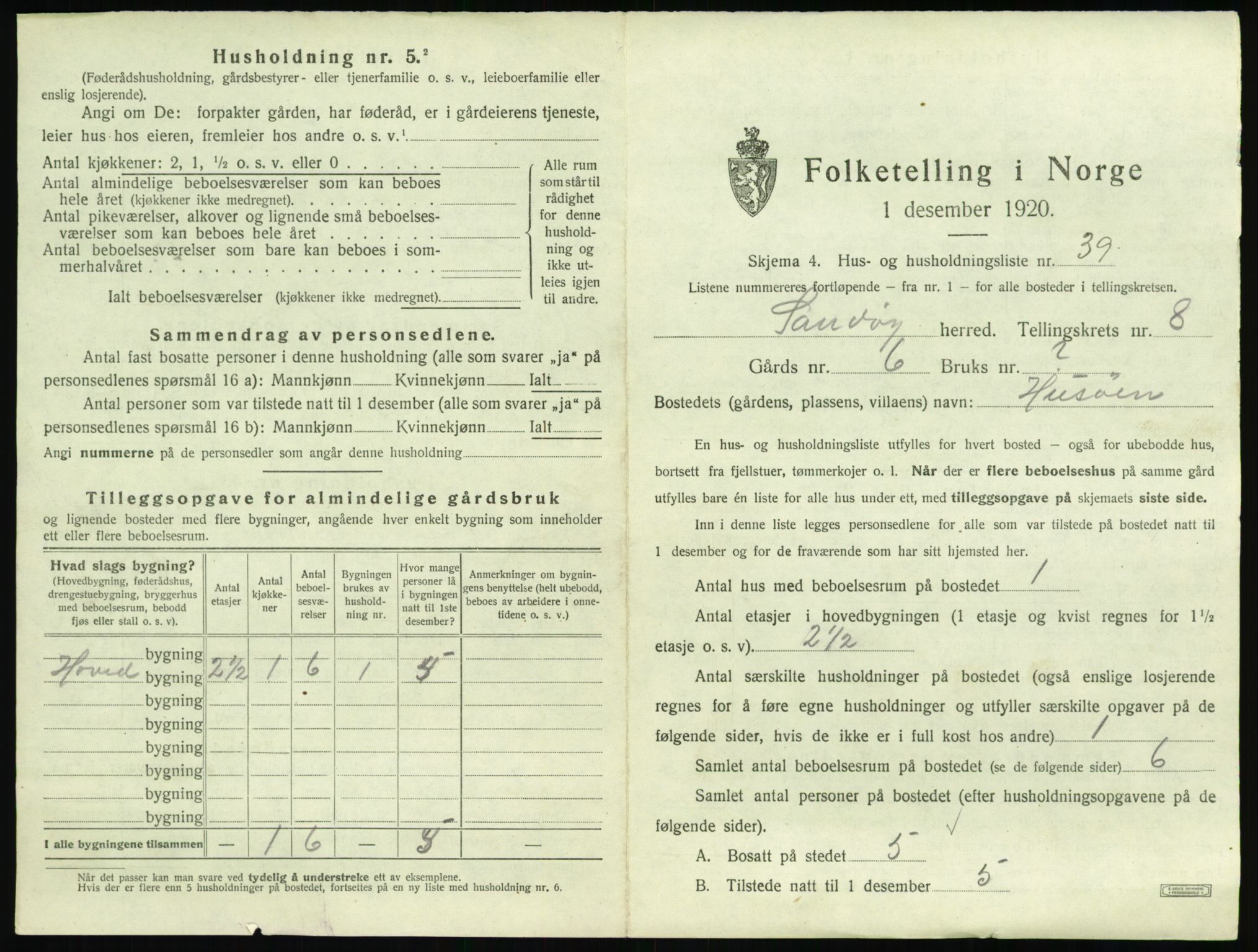 SAT, 1920 census for Sandøy, 1920, p. 434