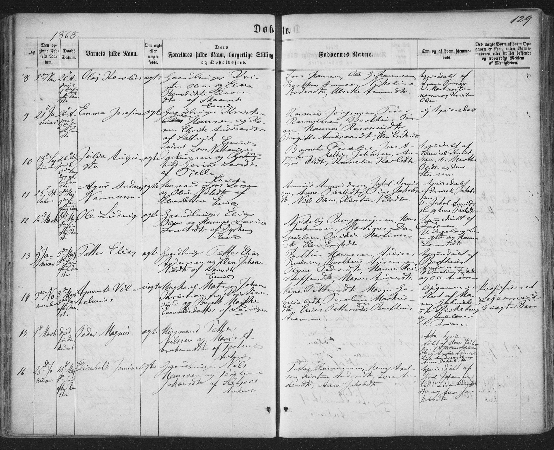 Ministerialprotokoller, klokkerbøker og fødselsregistre - Nordland, AV/SAT-A-1459/863/L0896: Parish register (official) no. 863A08, 1861-1871, p. 129