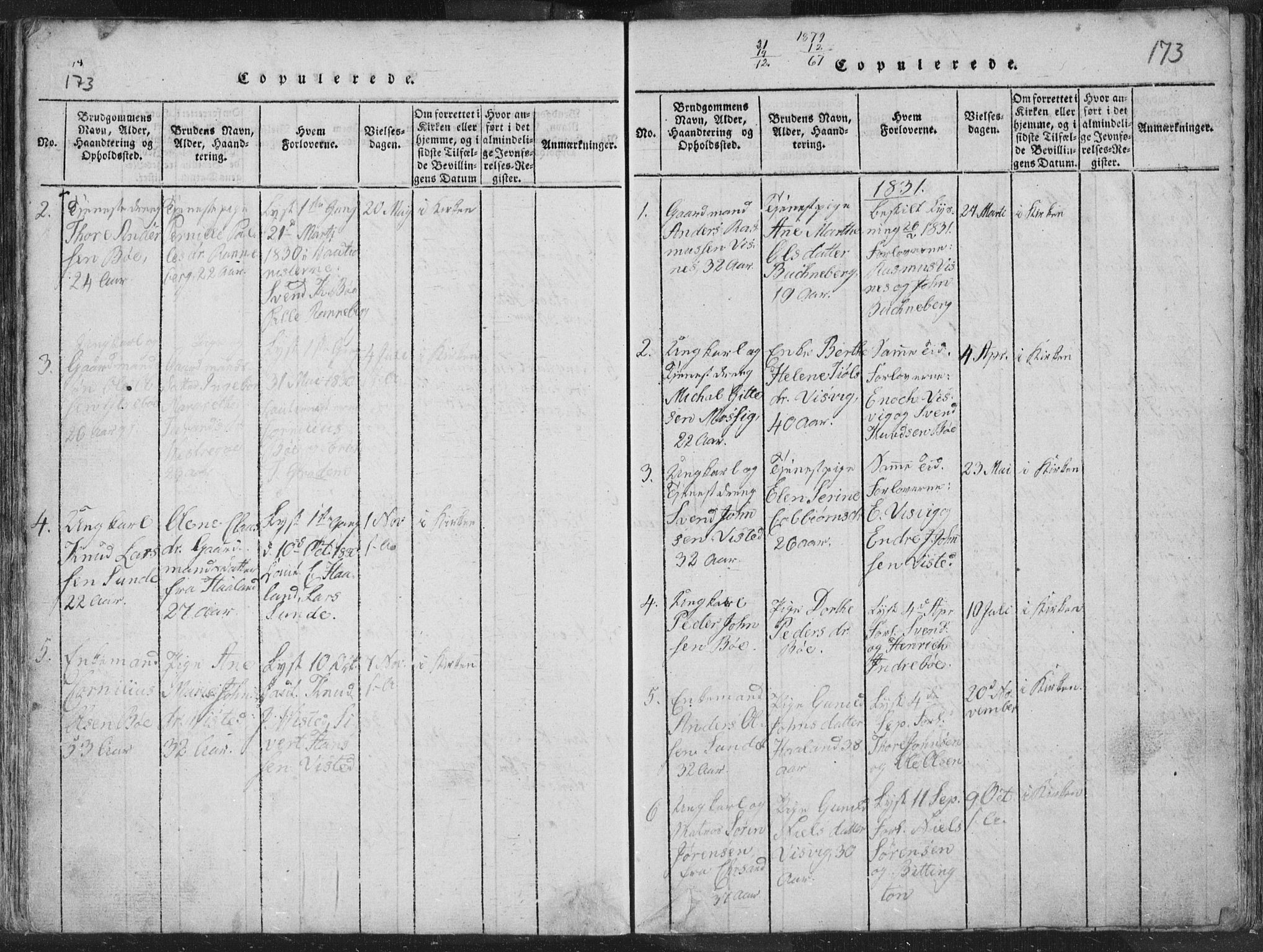 Hetland sokneprestkontor, AV/SAST-A-101826/30/30BA/L0001: Parish register (official) no. A 1, 1816-1856, p. 173