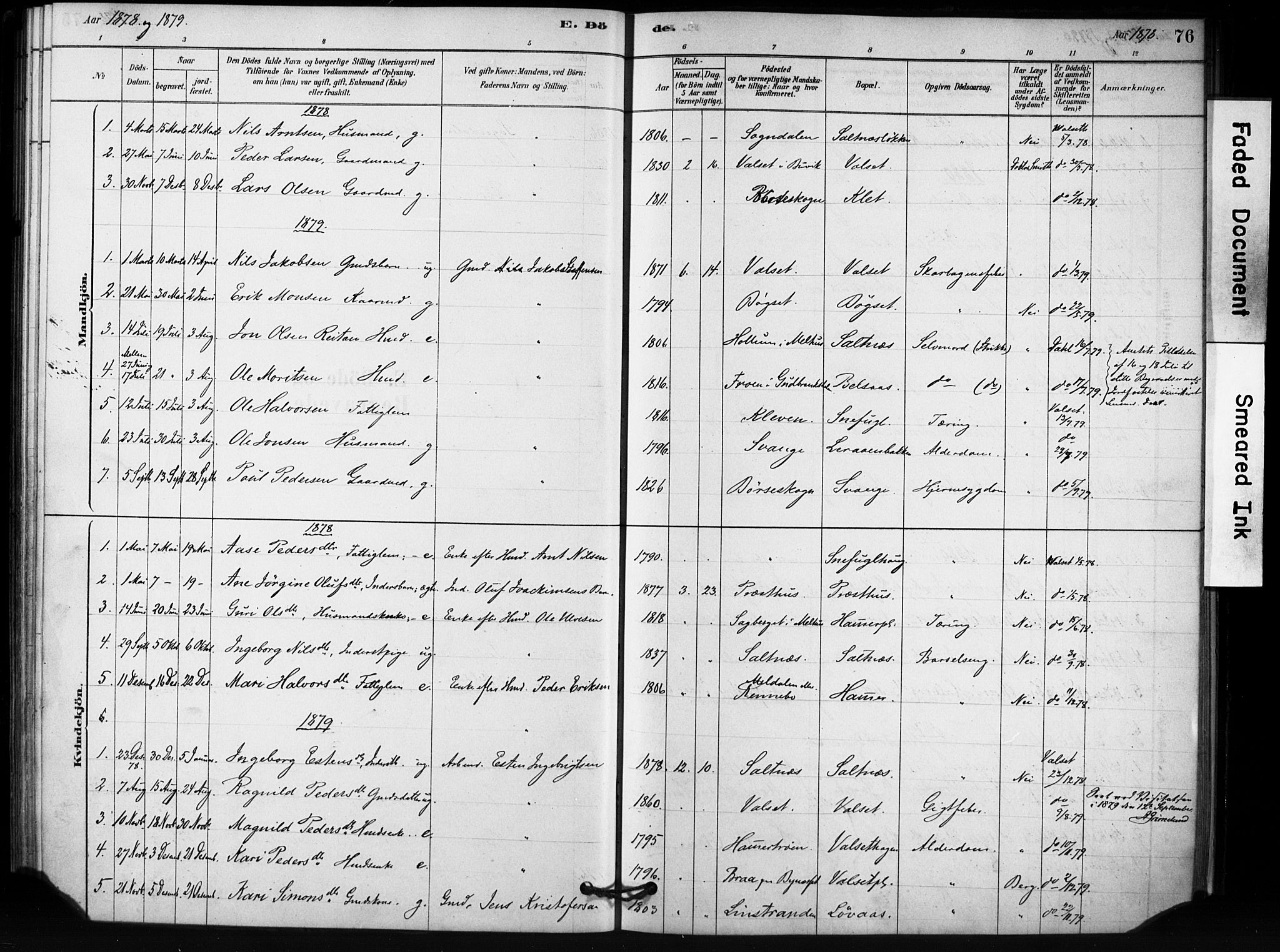 Ministerialprotokoller, klokkerbøker og fødselsregistre - Sør-Trøndelag, SAT/A-1456/666/L0786: Parish register (official) no. 666A04, 1878-1895, p. 76