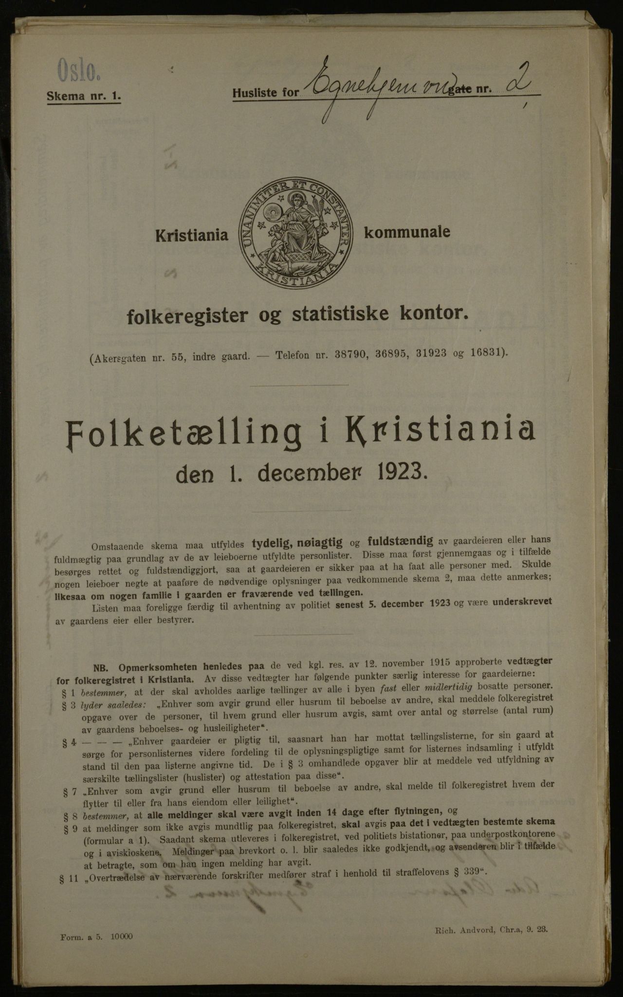 OBA, Municipal Census 1923 for Kristiania, 1923, p. 20964