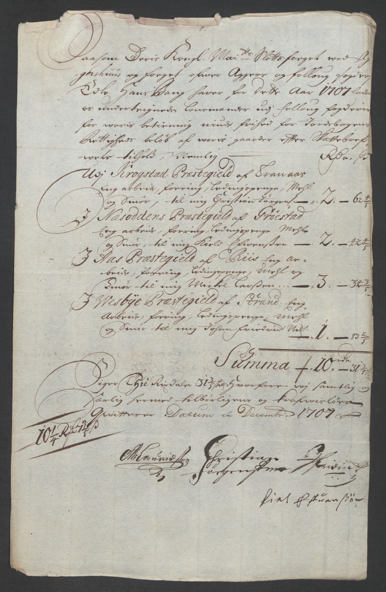 Rentekammeret inntil 1814, Reviderte regnskaper, Fogderegnskap, AV/RA-EA-4092/R10/L0447: Fogderegnskap Aker og Follo, 1707-1709, p. 162