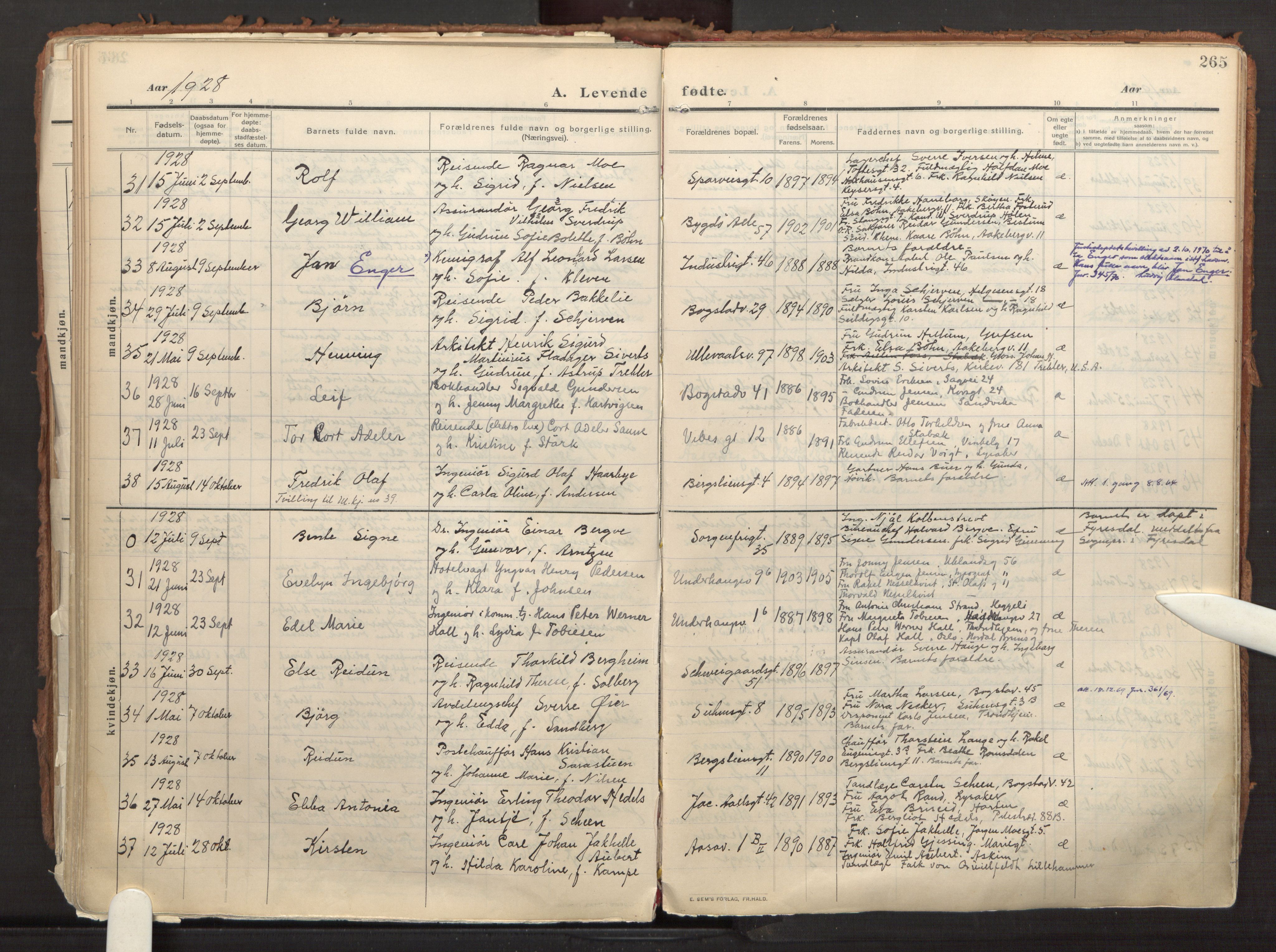 Fagerborg prestekontor Kirkebøker, AV/SAO-A-10844/F/Fa/L0005: Parish register (official) no. 5, 1909-1935, p. 265