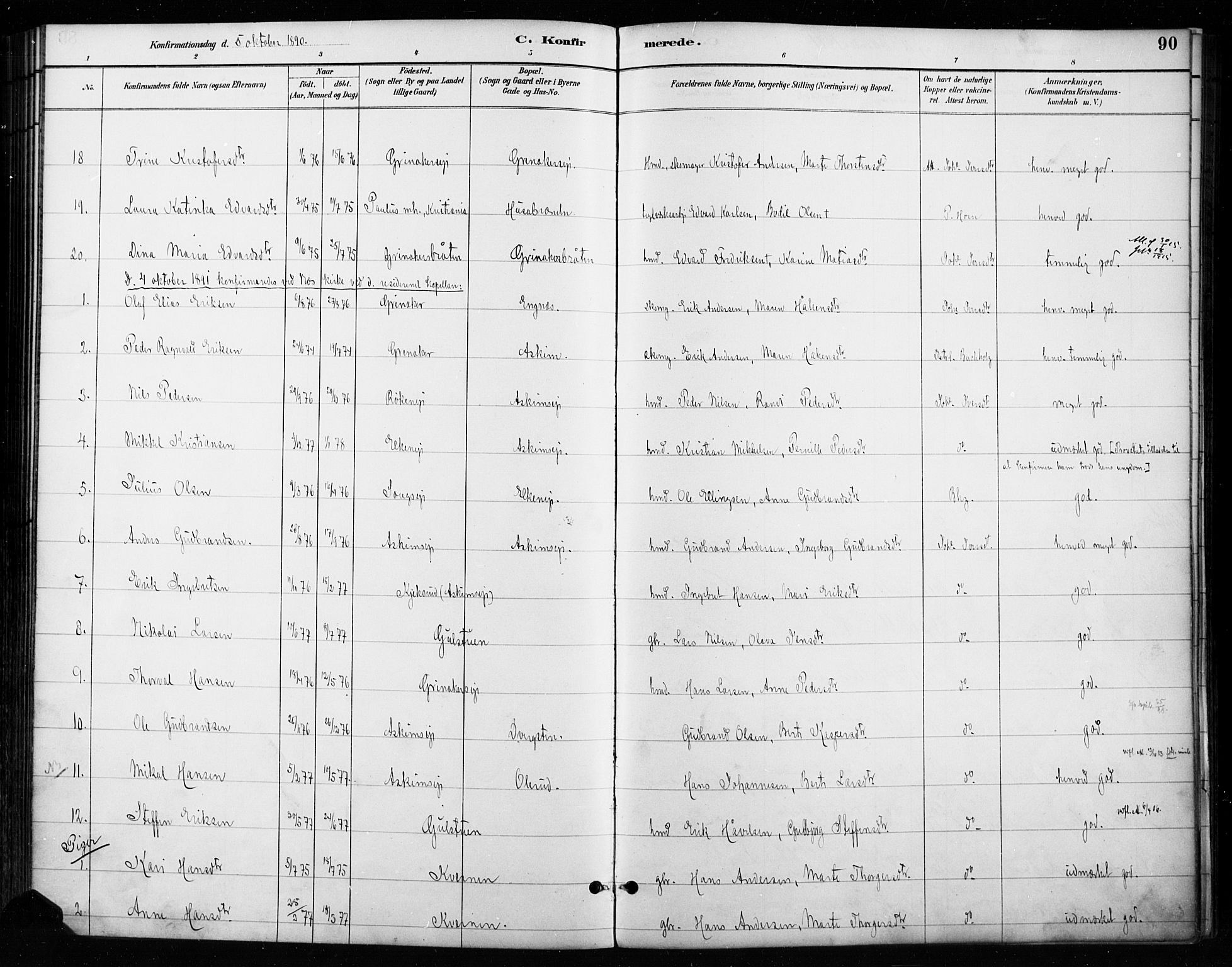 Gran prestekontor, SAH/PREST-112/H/Ha/Haa/L0018: Parish register (official) no. 18, 1889-1899, p. 90