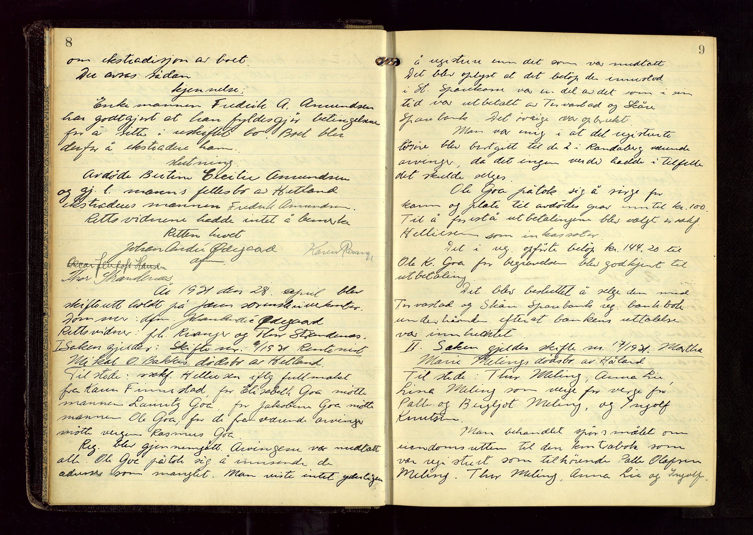 Jæren sorenskriveri, AV/SAST-A-100310/01/5/53/53BA/L0006: SKIFTEFORHANDLINGSPROTOKOLL, 1931-1935, p. 8-9