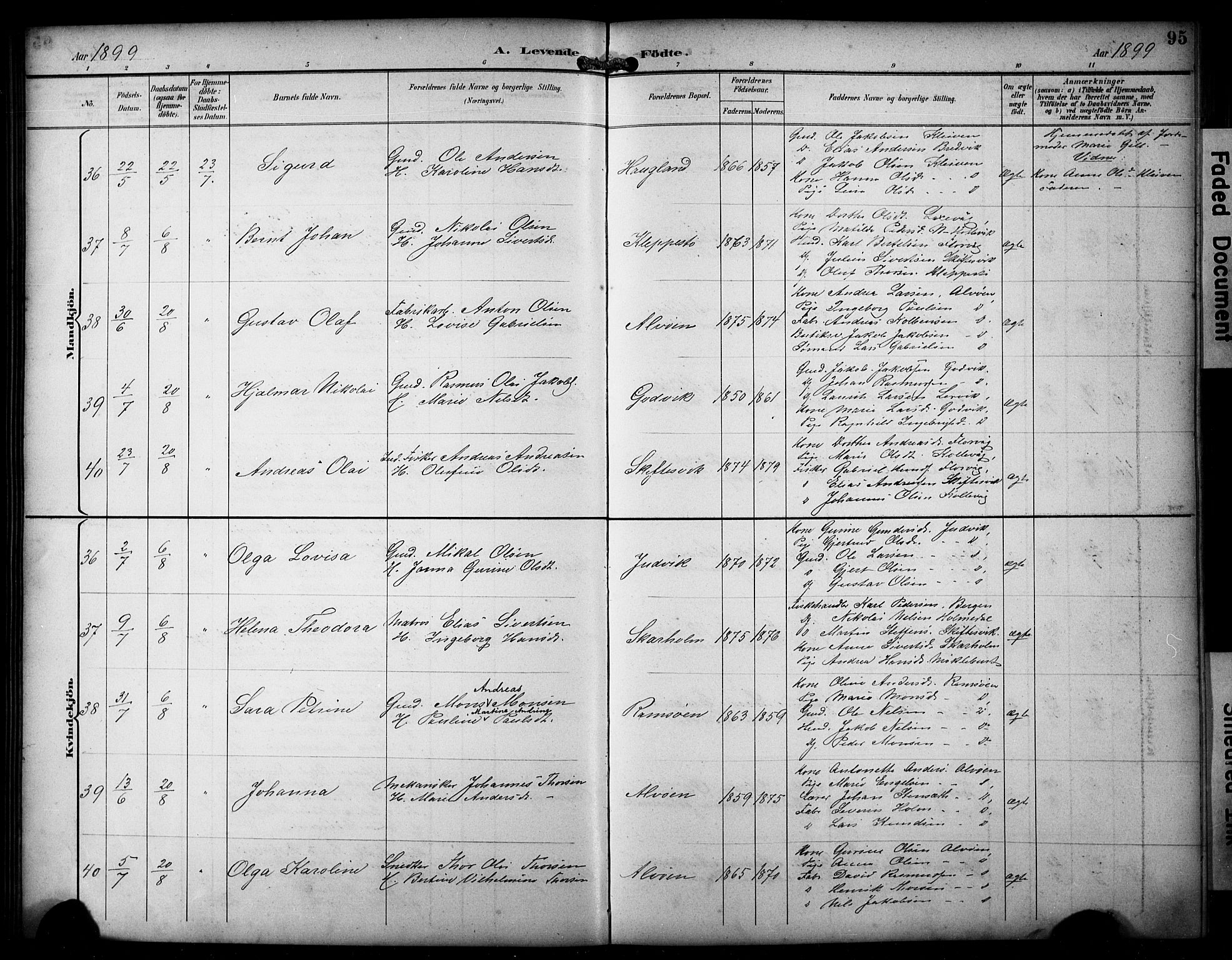 Askøy Sokneprestembete, AV/SAB-A-74101/H/Ha/Hab/Haba/L0009: Parish register (copy) no. A 9, 1894-1903, p. 95