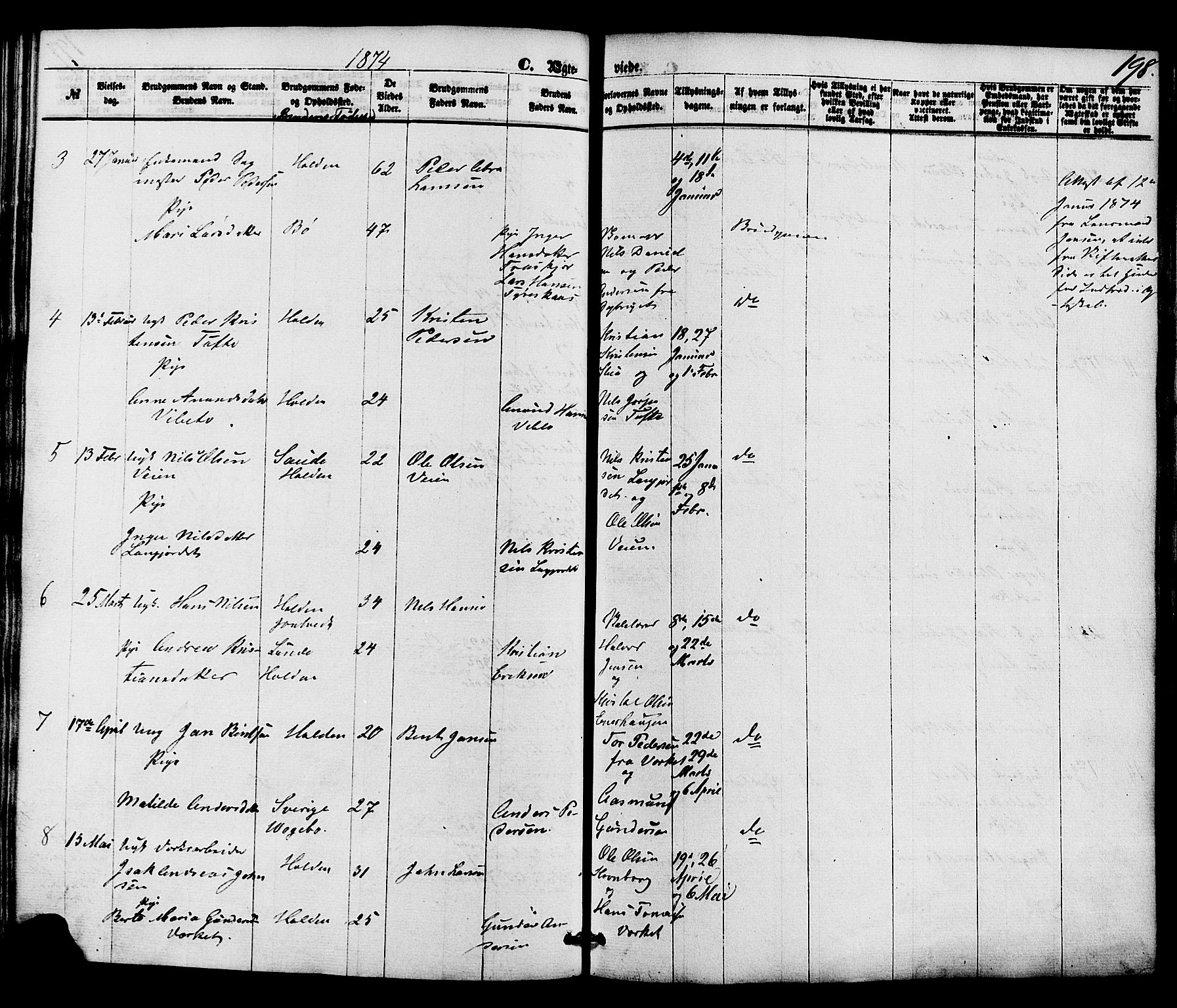 Holla kirkebøker, AV/SAKO-A-272/F/Fa/L0007: Parish register (official) no. 7, 1869-1881, p. 198