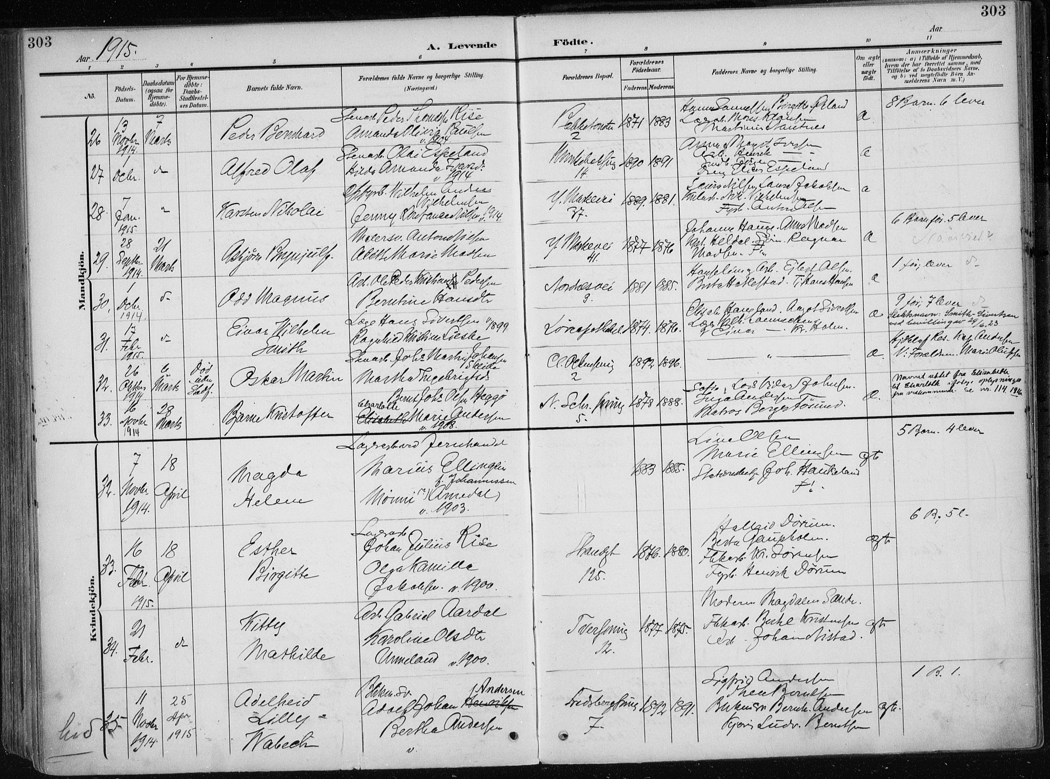 Nykirken Sokneprestembete, AV/SAB-A-77101/H/Haa/L0019: Parish register (official) no. B 7, 1904-1916, p. 303