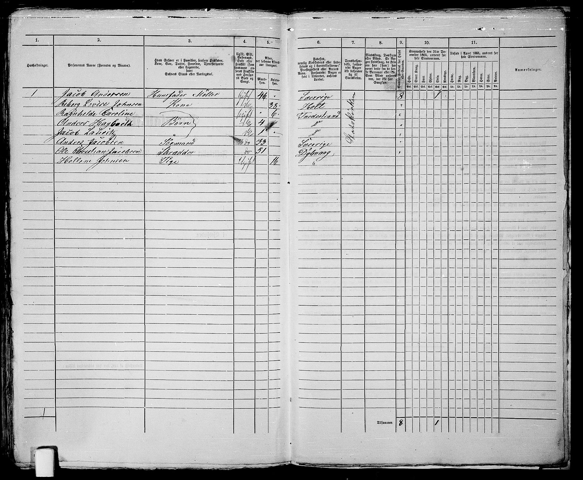 RA, 1865 census for Holt/Tvedestrand, 1865, p. 325