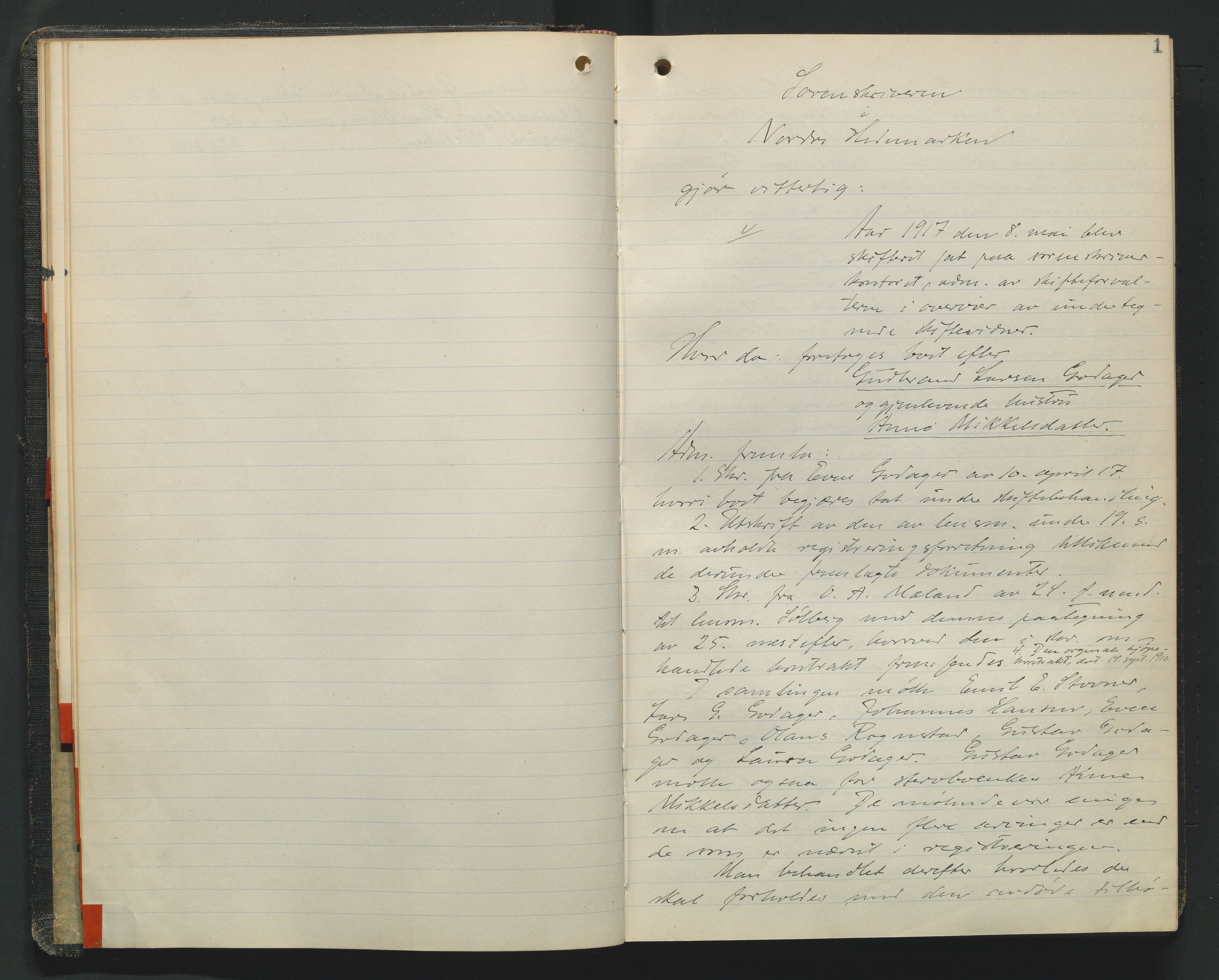 Nord-Hedmark sorenskriveri, AV/SAH-TING-012/J/Jc/Jca/L0006: Skifteforhandlingsprotokoll, 1917-1922, p. 1a