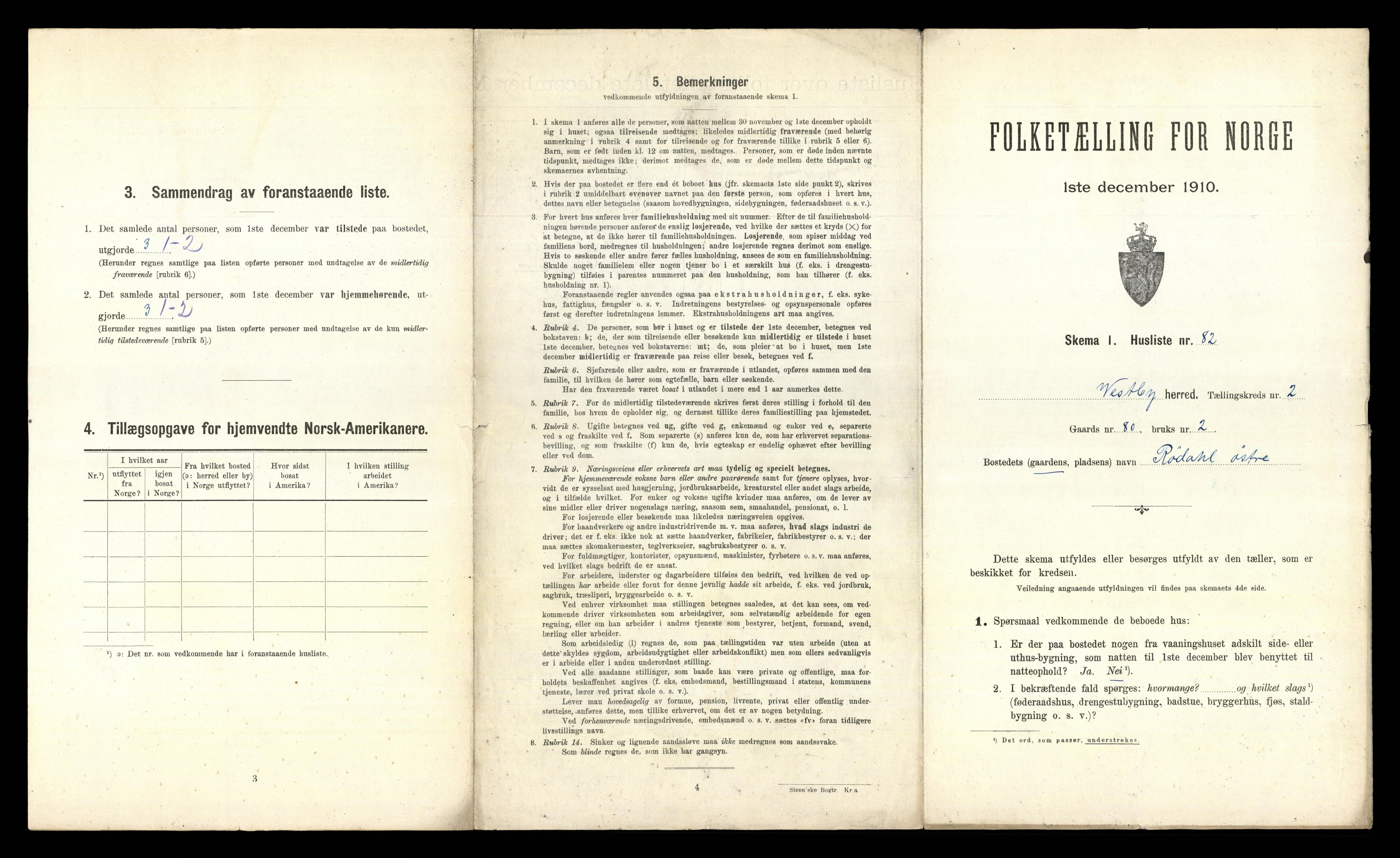 RA, 1910 census for Vestby, 1910, p. 537