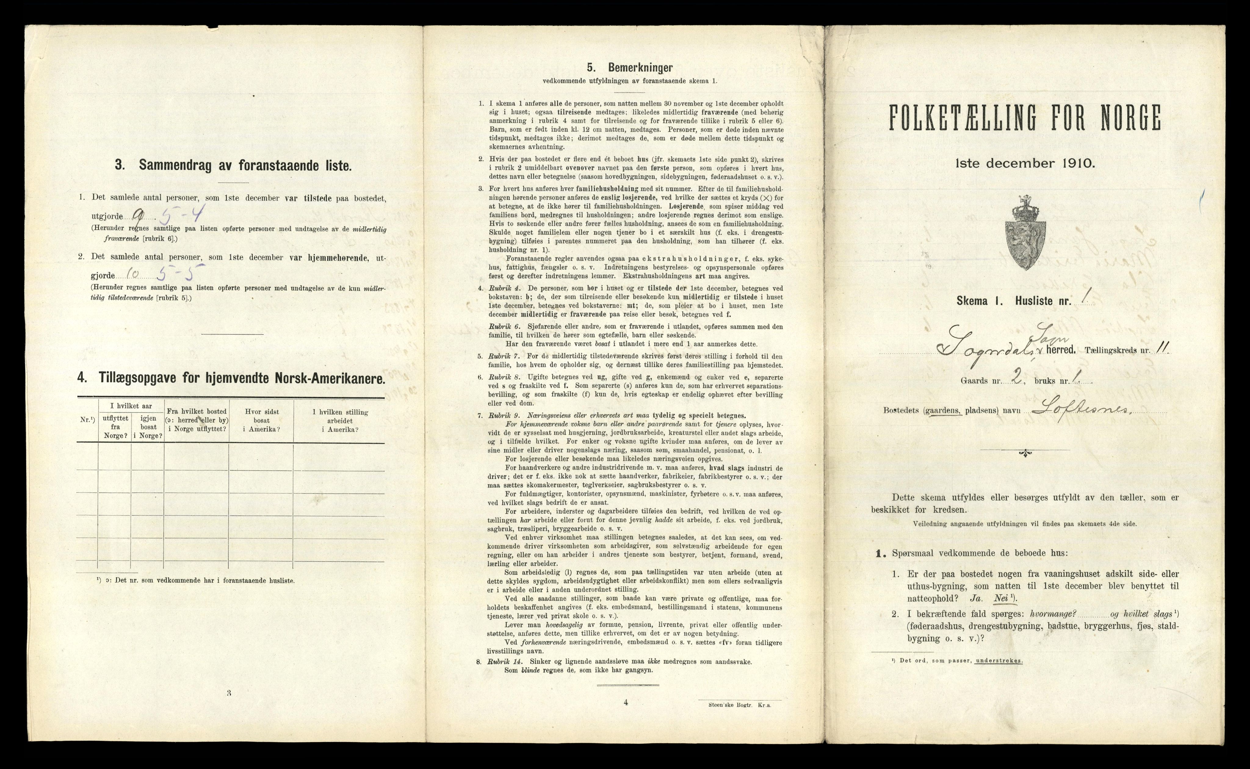 RA, 1910 census for Sogndal, 1910, p. 1098