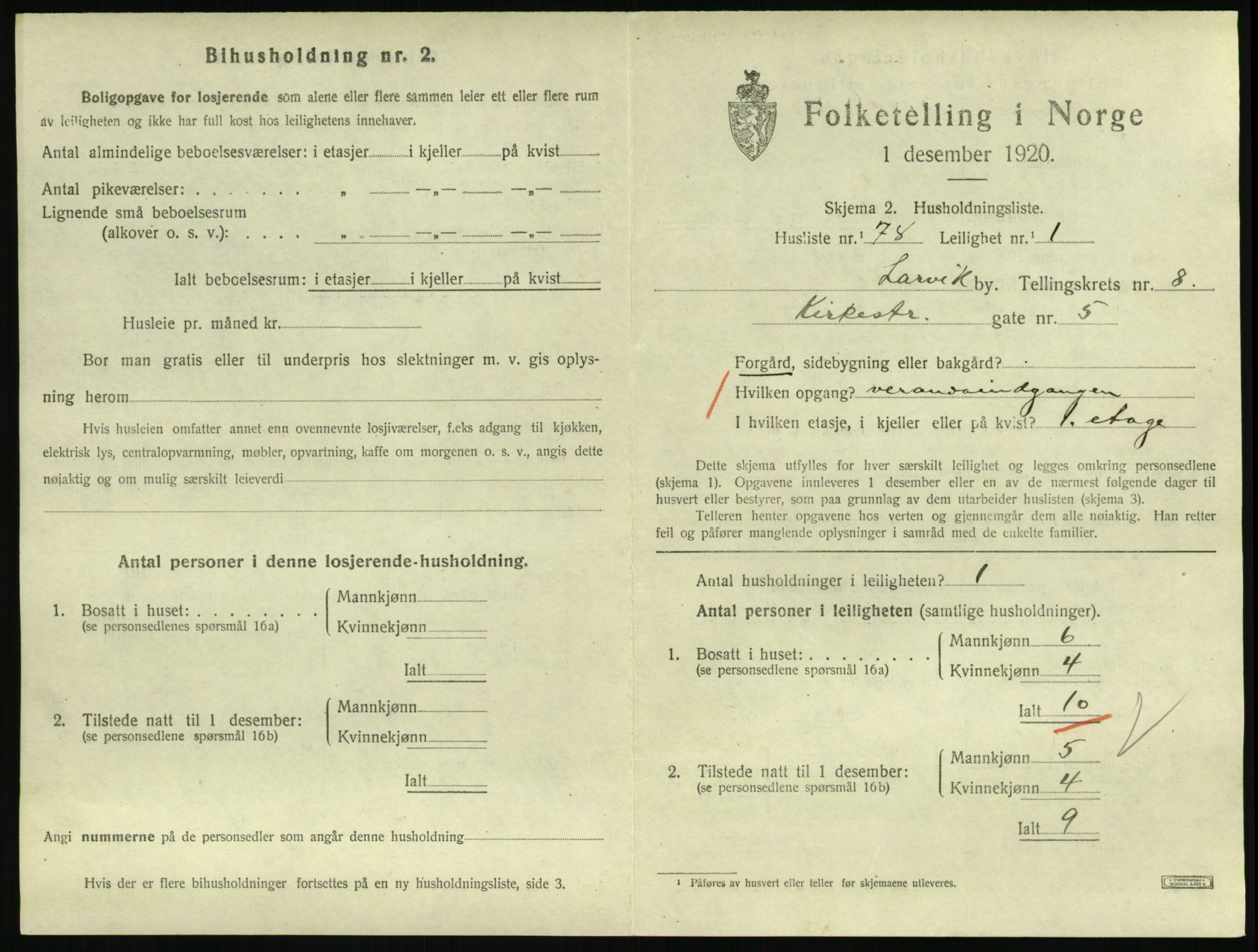 SAKO, 1920 census for Larvik, 1920, p. 6836