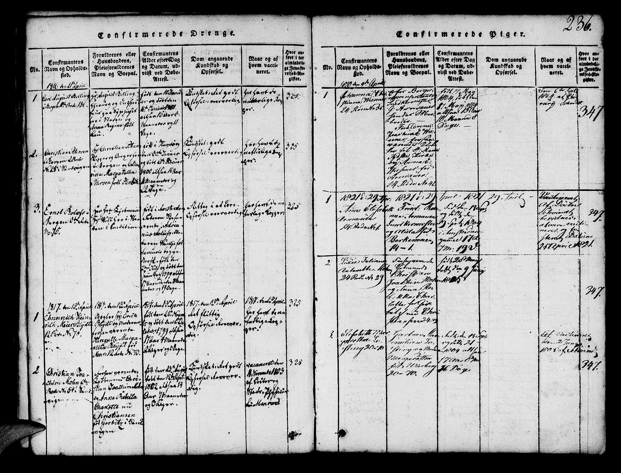 Mariakirken Sokneprestembete, SAB/A-76901/H/Hab/L0001: Parish register (copy) no. A 1, 1815-1846, p. 236