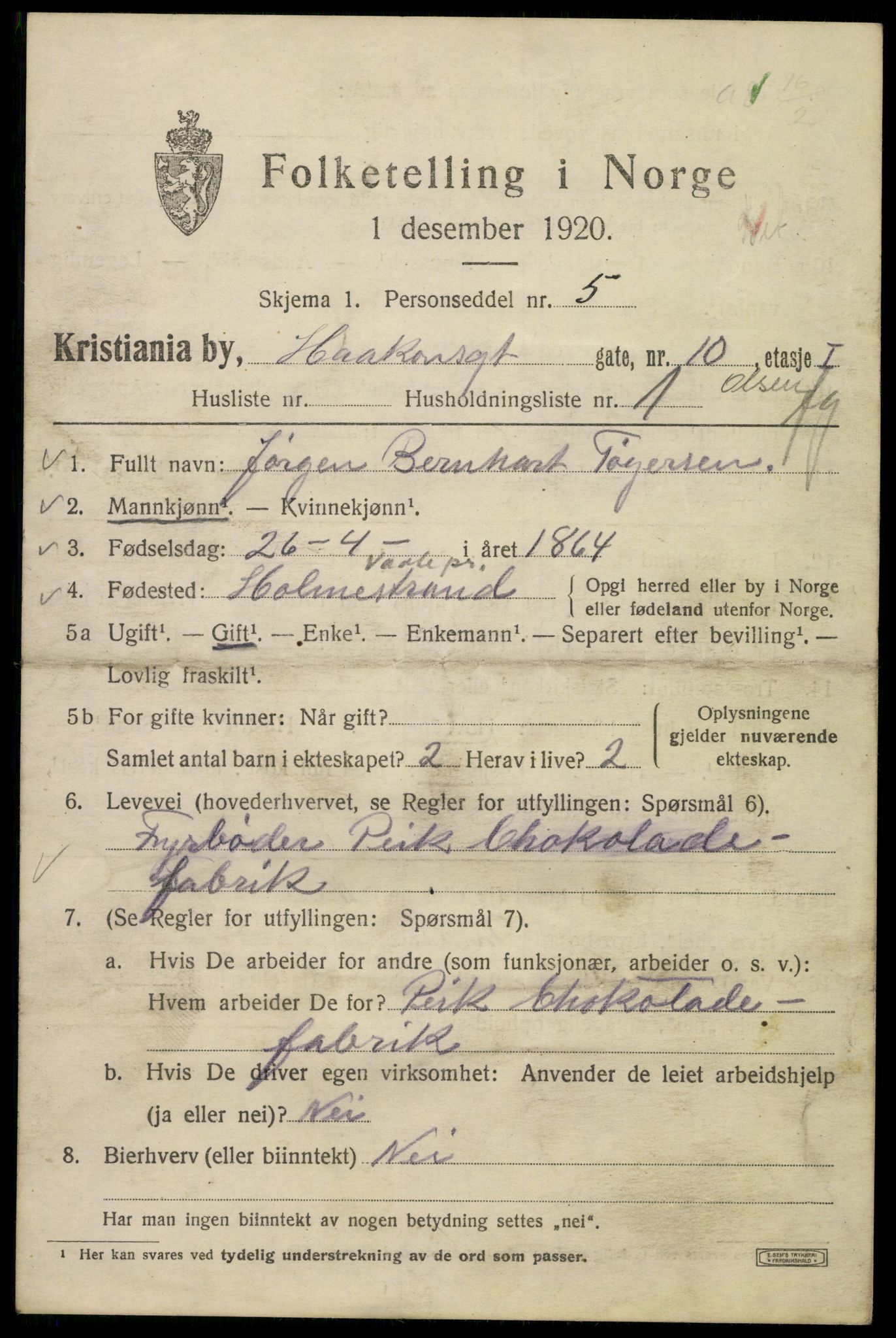 SAO, 1920 census for Kristiania, 1920, p. 264709