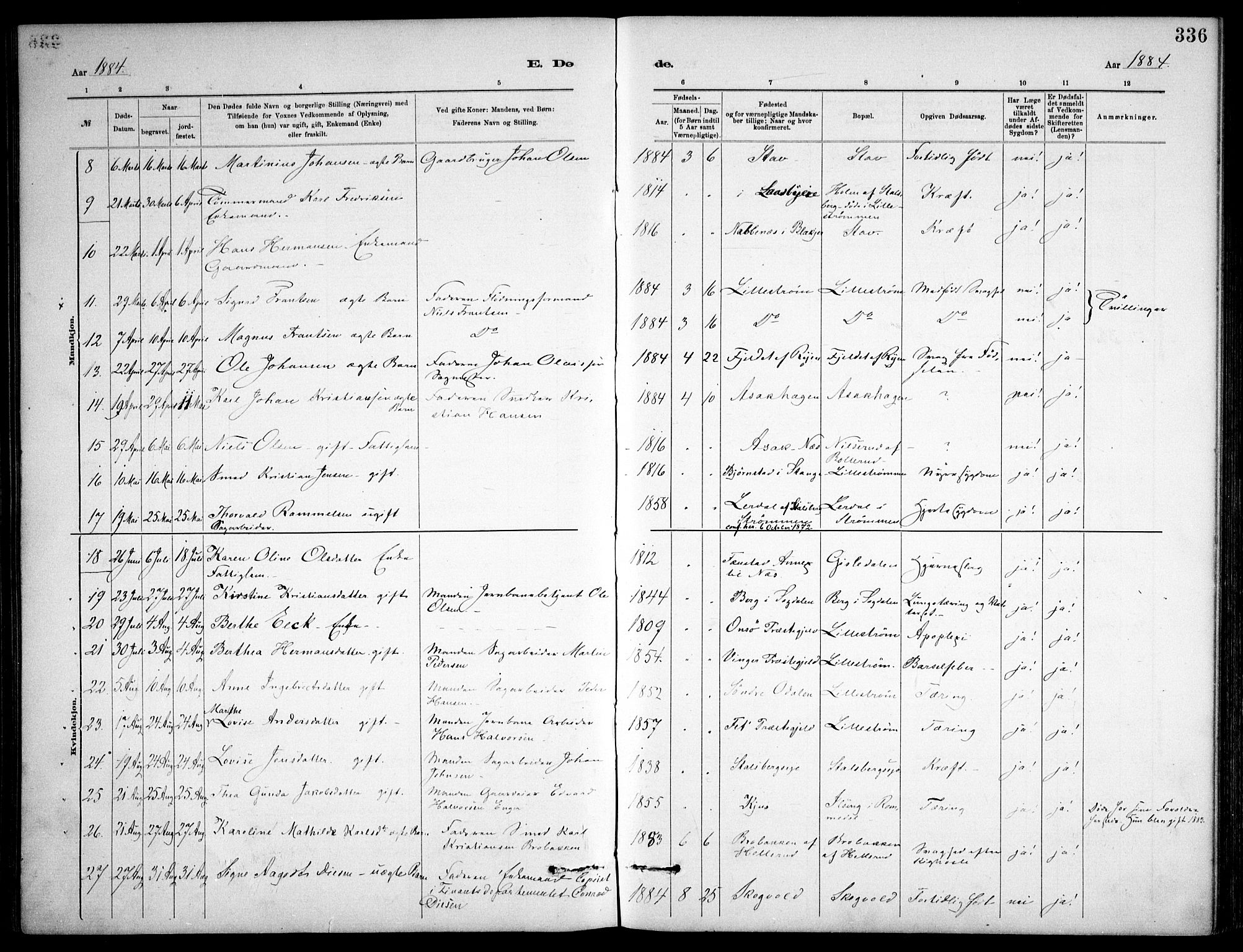 Skedsmo prestekontor Kirkebøker, AV/SAO-A-10033a/F/Fa/L0013: Parish register (official) no. I 13, 1883-1891, p. 336