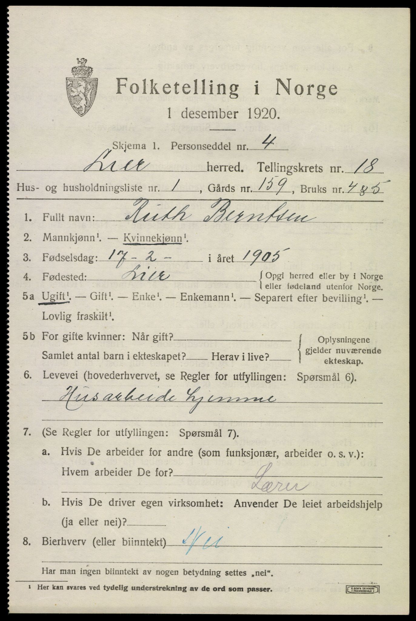 SAKO, 1920 census for Lier, 1920, p. 25310