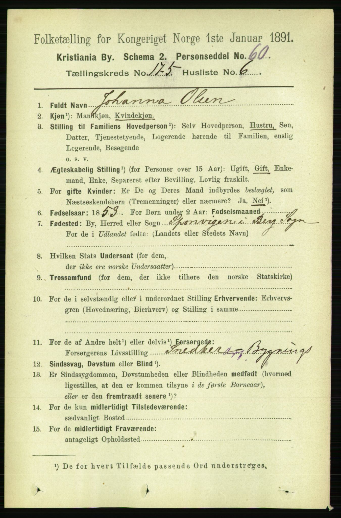 RA, 1891 census for 0301 Kristiania, 1891, p. 105134