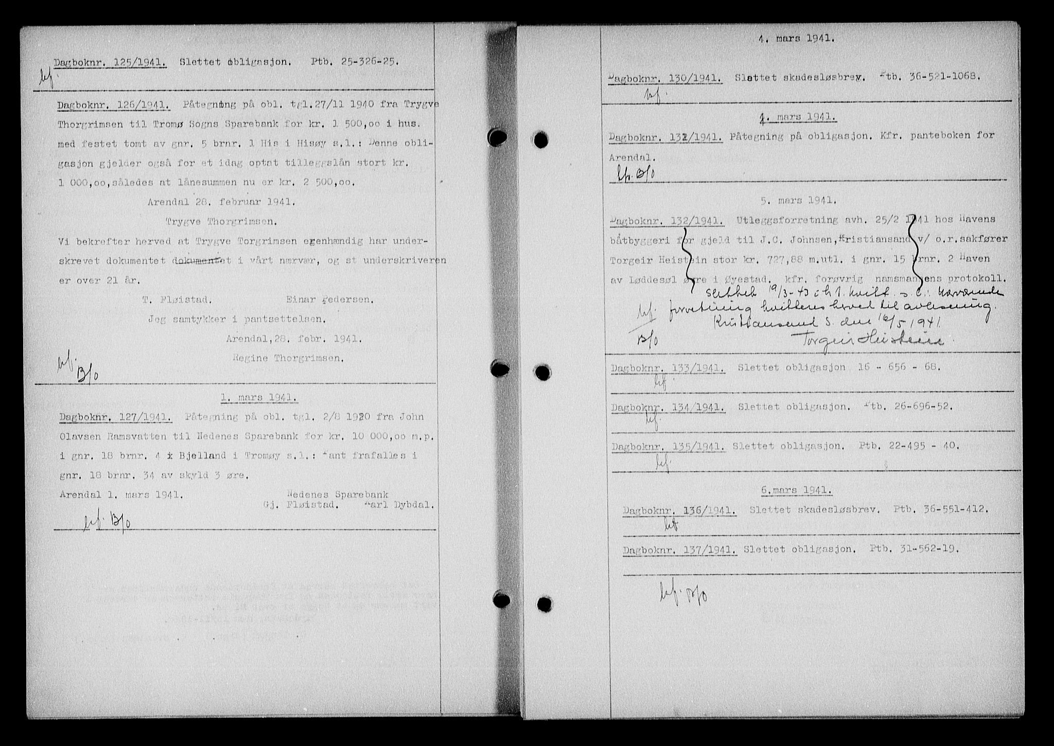 Nedenes sorenskriveri, SAK/1221-0006/G/Gb/Gba/L0048: Mortgage book no. A-II, 1940-1941, Diary no: : 125/1941