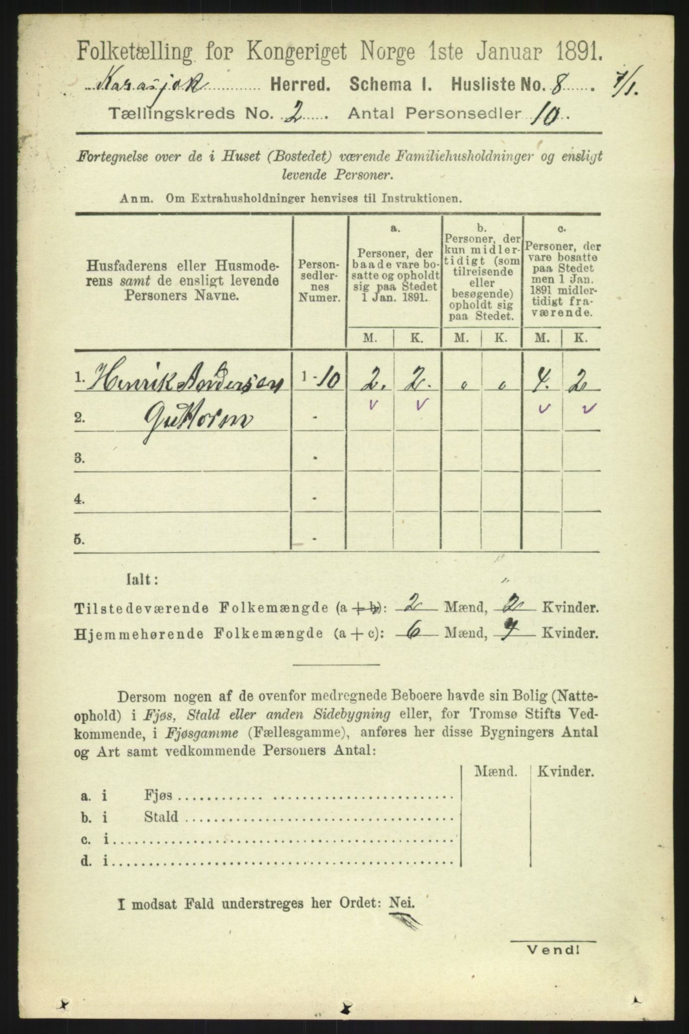 RA, 1891 census for 2021 Karasjok, 1891, p. 425