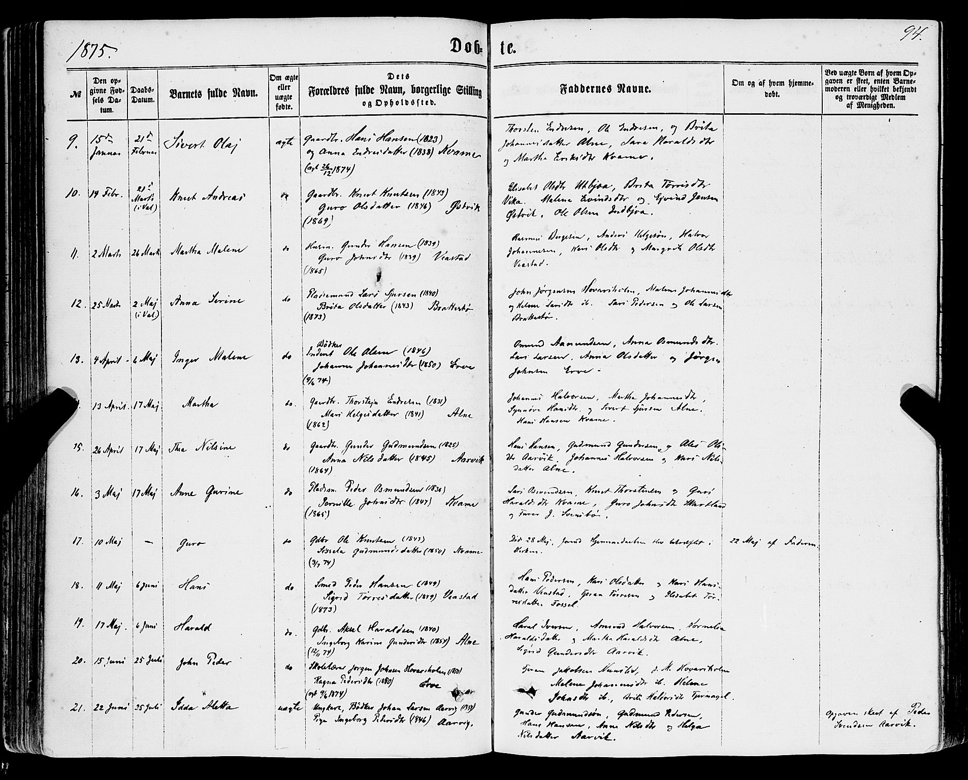 Sveio Sokneprestembete, SAB/A-78501/H/Haa: Parish register (official) no. A 1, 1861-1877, p. 94