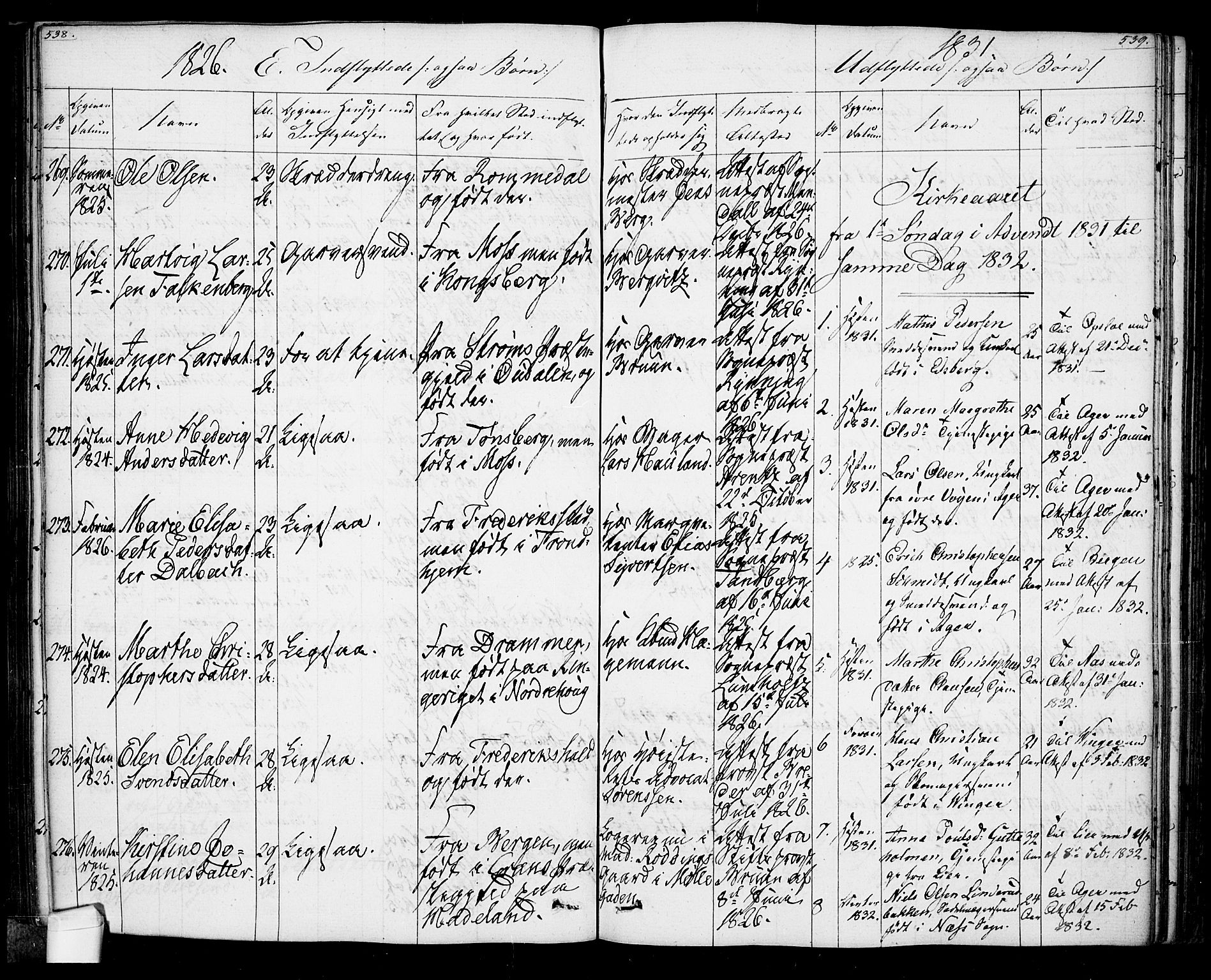 Oslo domkirke Kirkebøker, SAO/A-10752/F/Fa/L0022: Parish register (official) no. 22, 1824-1829, p. 538-539