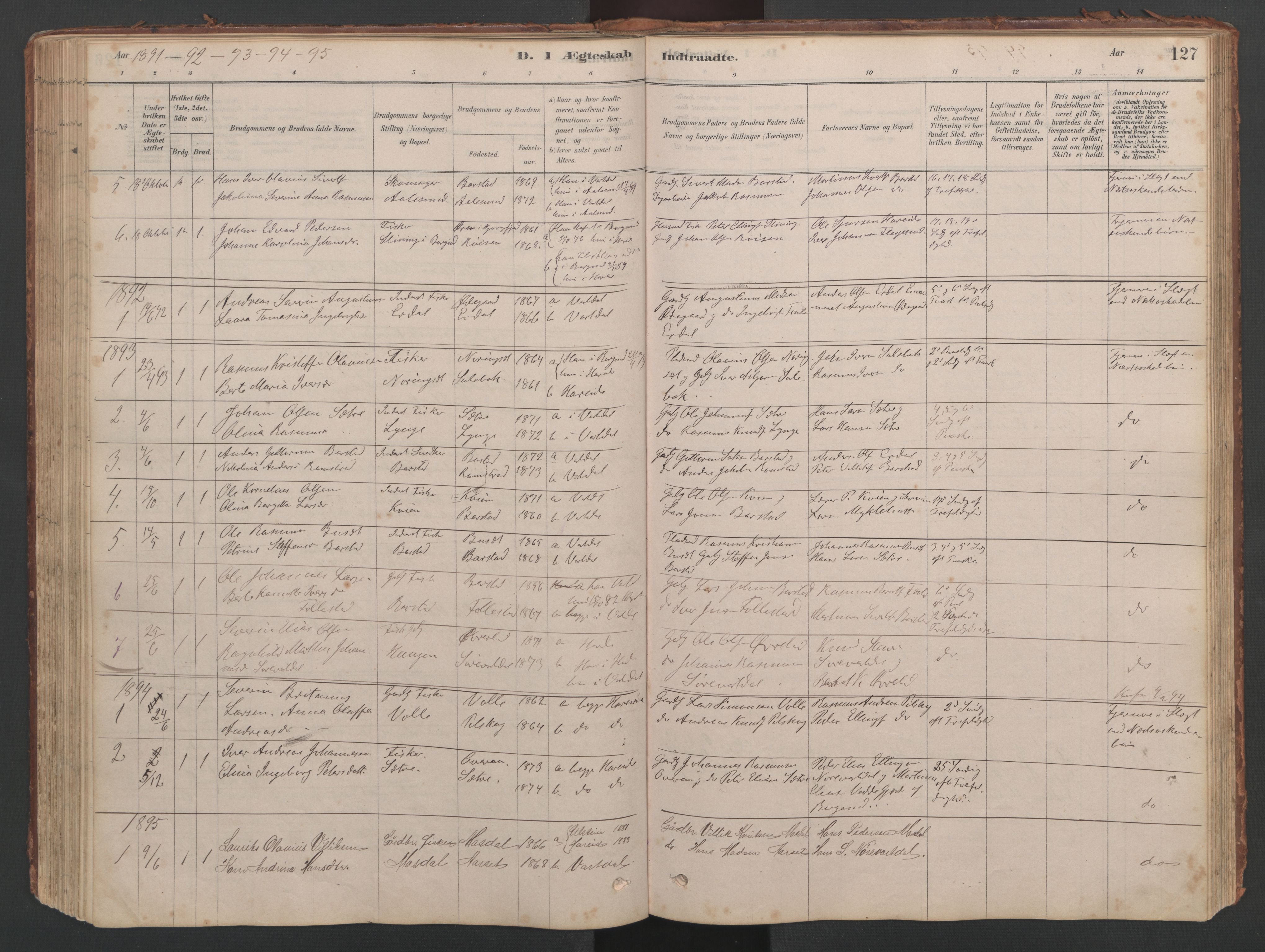 Ministerialprotokoller, klokkerbøker og fødselsregistre - Møre og Romsdal, SAT/A-1454/514/L0201: Parish register (copy) no. 514C01, 1878-1919, p. 127