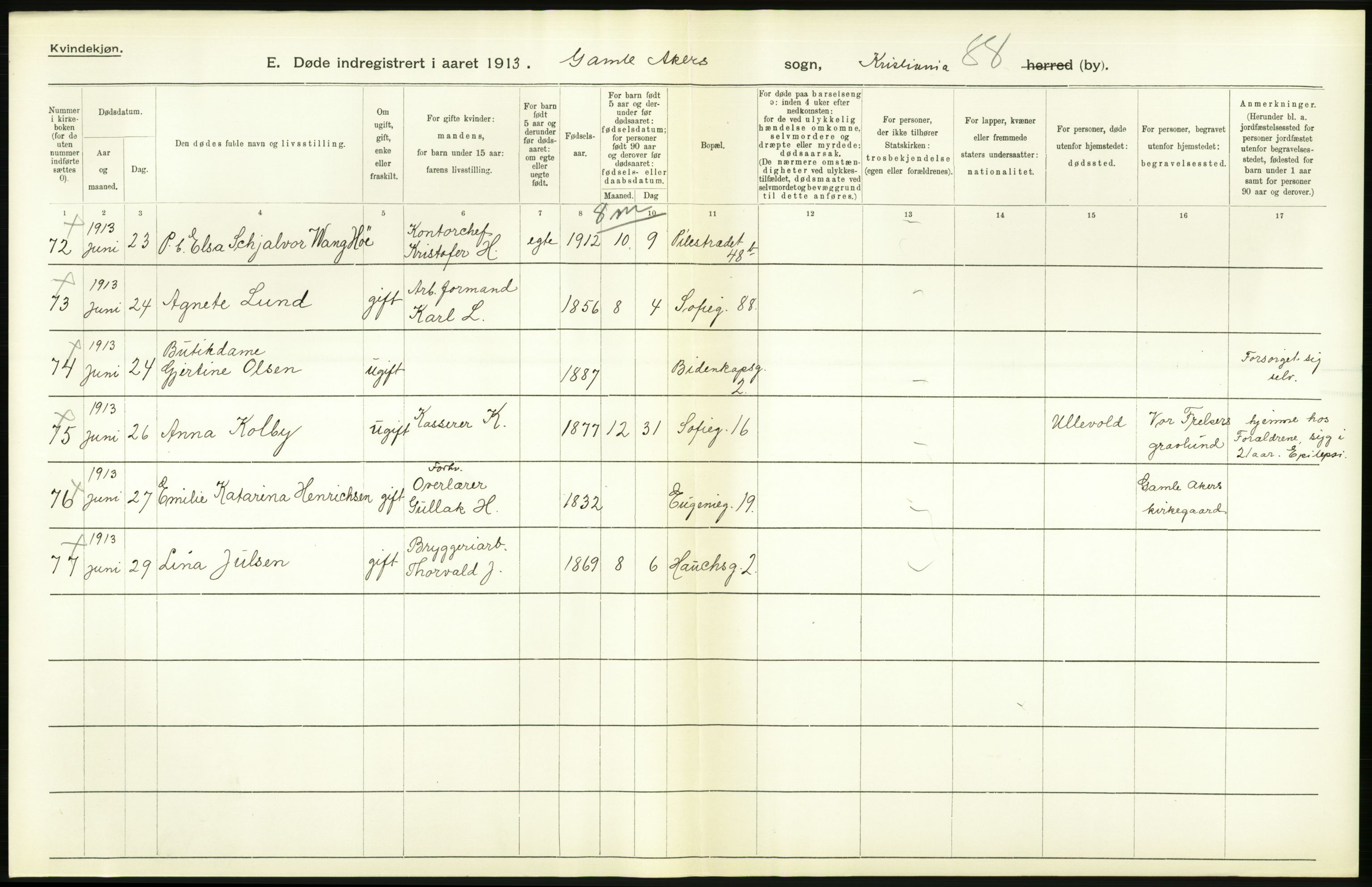 Statistisk sentralbyrå, Sosiodemografiske emner, Befolkning, RA/S-2228/D/Df/Dfb/Dfbc/L0009: Kristiania: Døde., 1913, p. 194