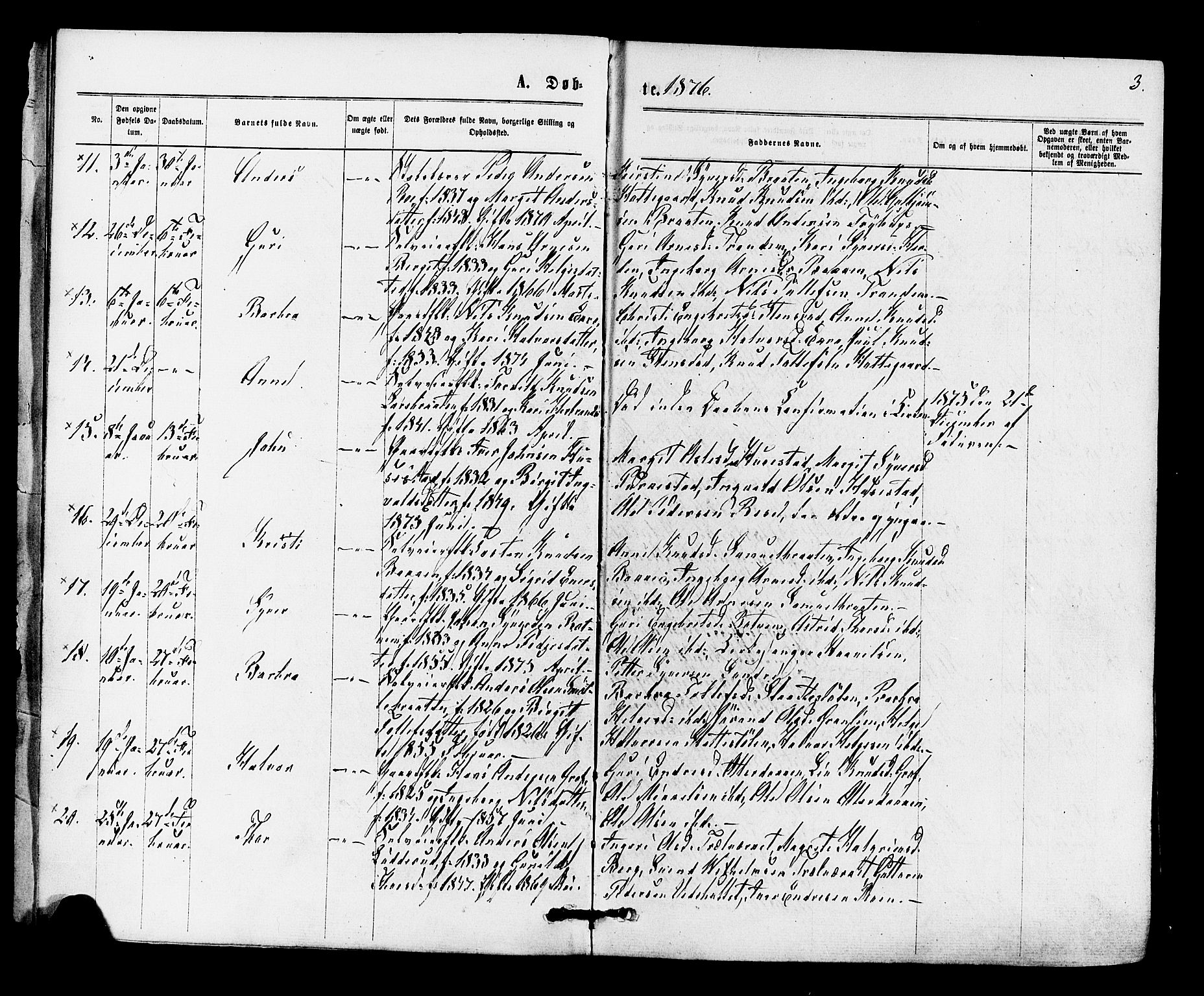 Gol kirkebøker, AV/SAKO-A-226/F/Fa/L0004: Parish register (official) no. I 4, 1876-1886, p. 3