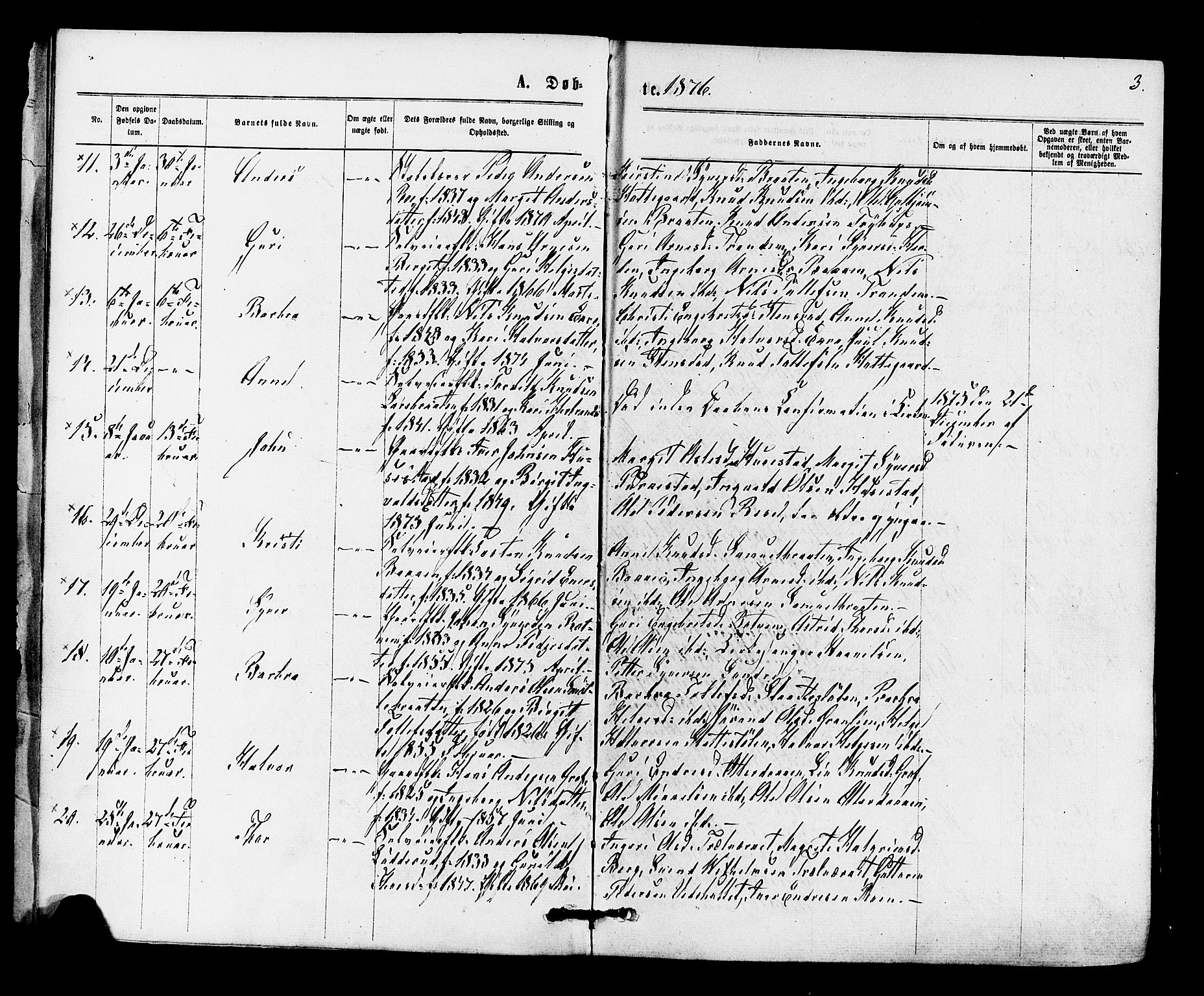 Gol kirkebøker, AV/SAKO-A-226/F/Fa/L0004: Parish register (official) no. I 4, 1876-1886, p. 3