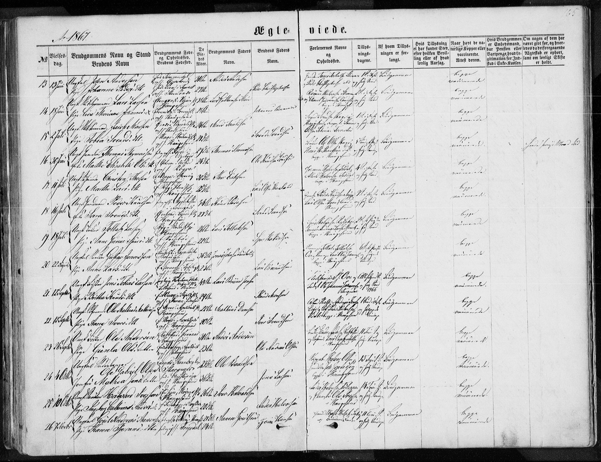 Torvastad sokneprestkontor, SAST/A -101857/H/Ha/Haa/L0012: Parish register (official) no. A 12.1, 1867-1877, p. 165
