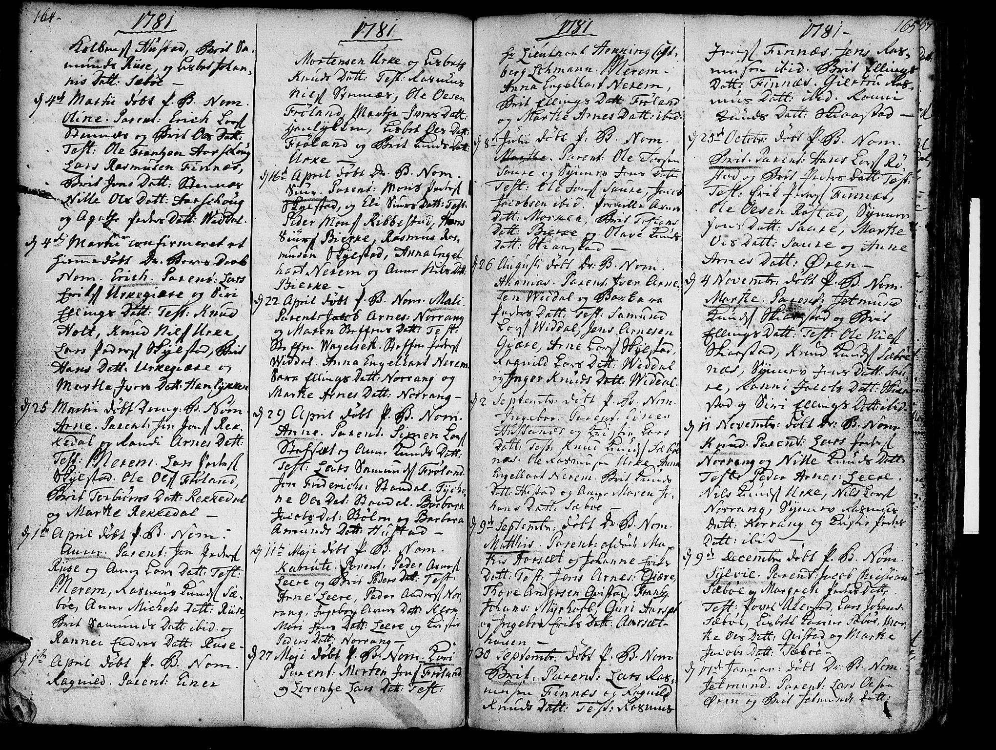Ministerialprotokoller, klokkerbøker og fødselsregistre - Møre og Romsdal, AV/SAT-A-1454/515/L0206: Parish register (official) no. 515A02, 1765-1818, p. 164-165