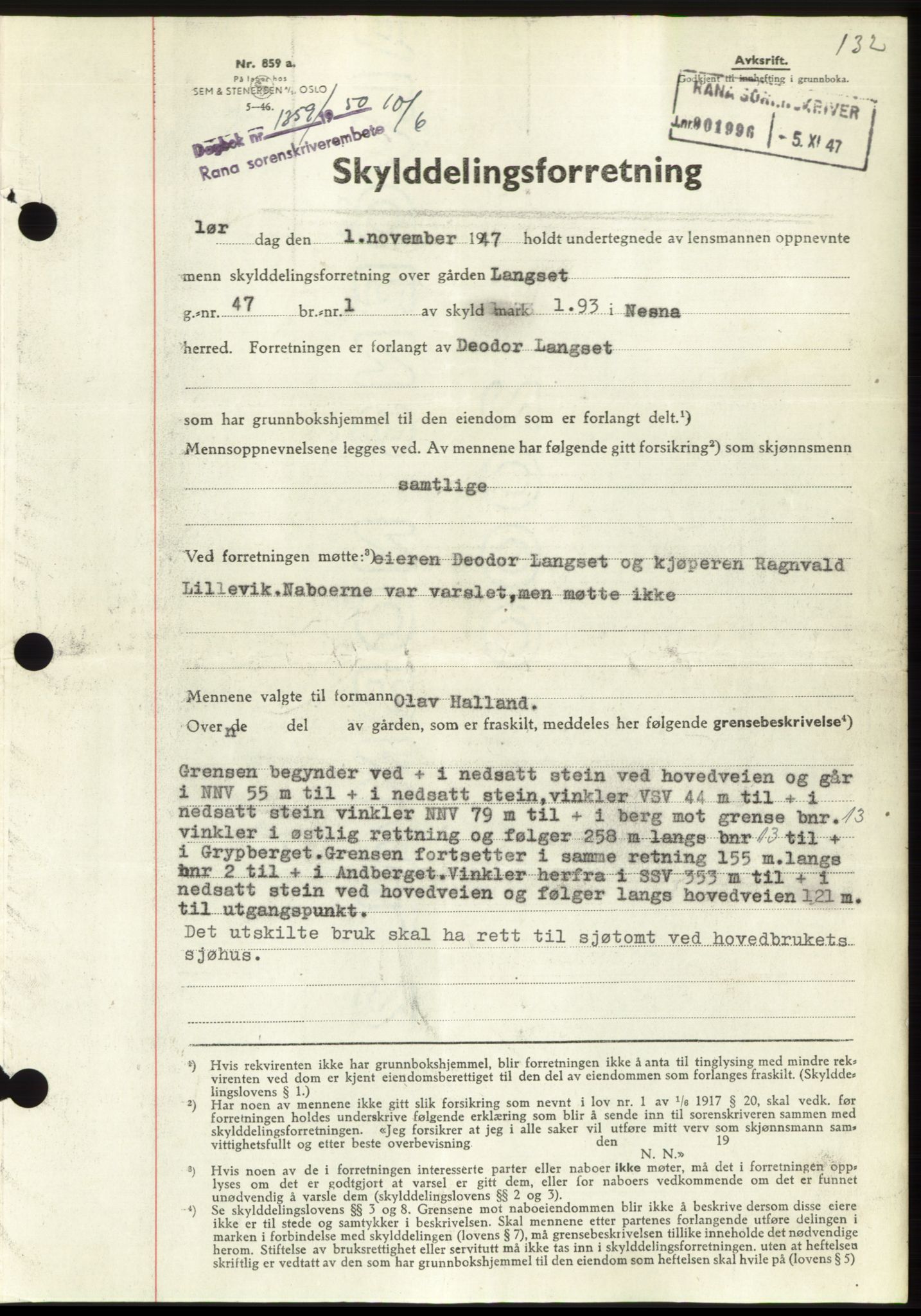 Rana sorenskriveri , AV/SAT-A-1108/1/2/2C: Mortgage book no. A 22, 1950-1950, Diary no: : 1359/1950